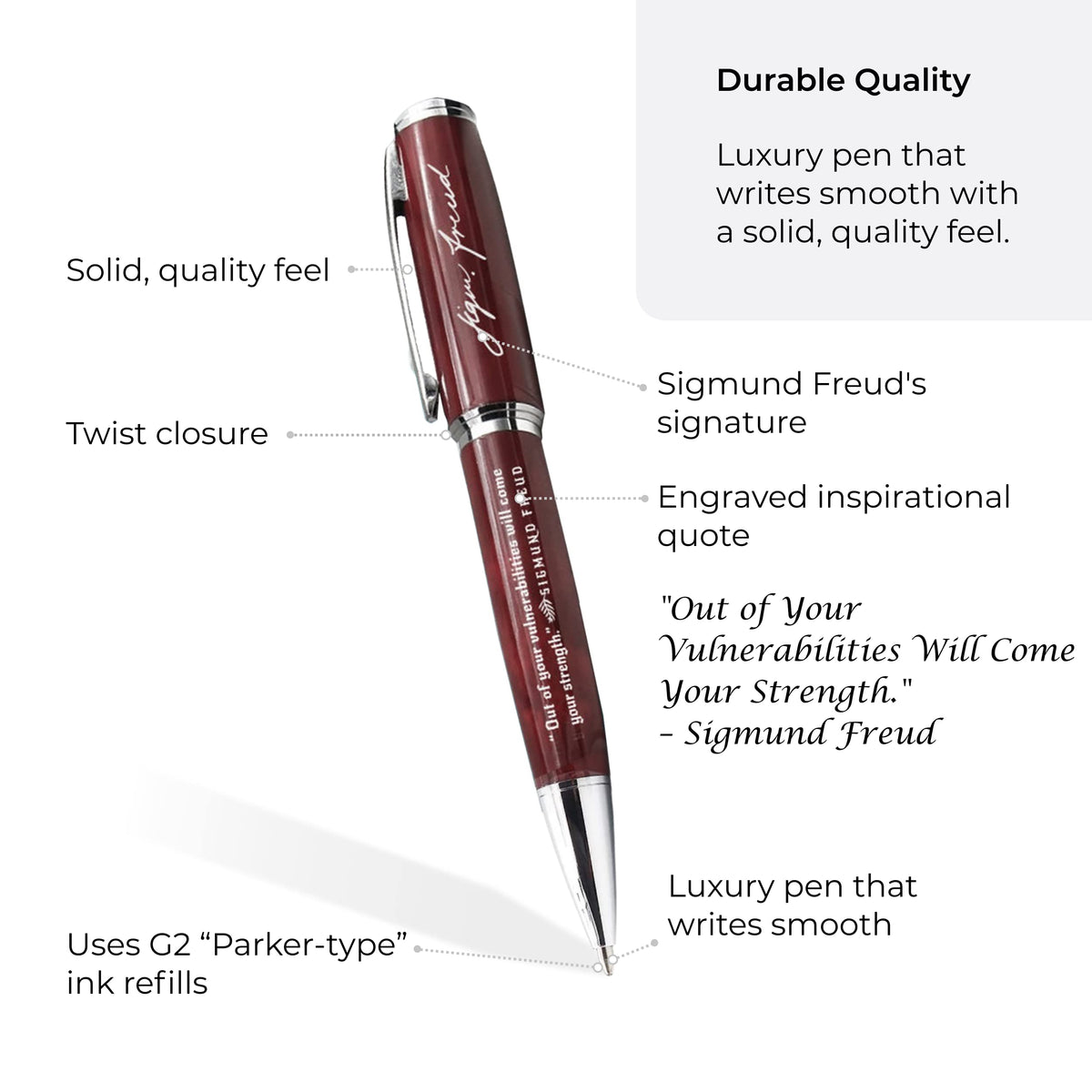 Inkstone Sigmund Freud Engraved Quote Pen - Out of Your Vulnerabilities Will Come Your Strength.