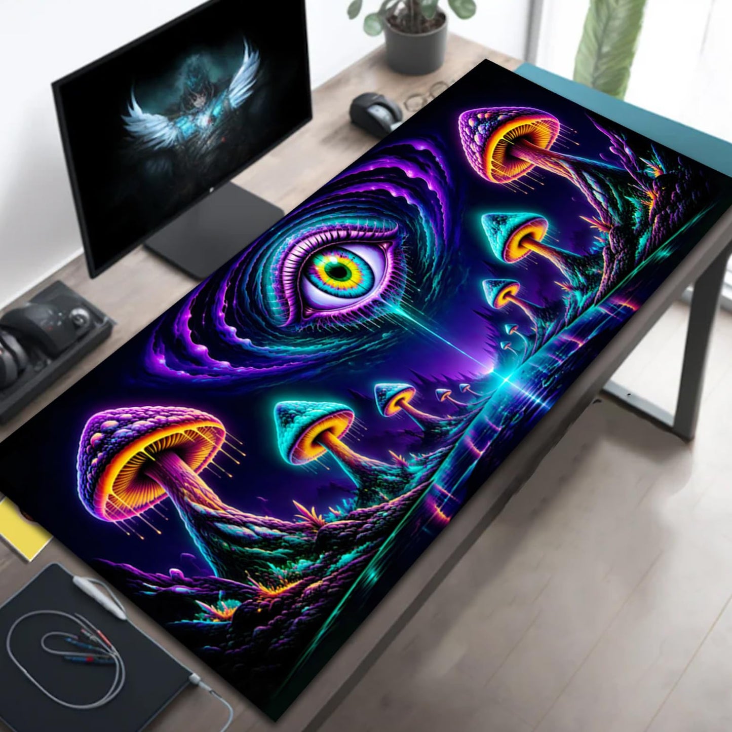 Manicer Mushroom Cosmic Eye Gaming Mouse Pad - UV Blacklight Reactive Desk Mat - 31.5" x 11.8"