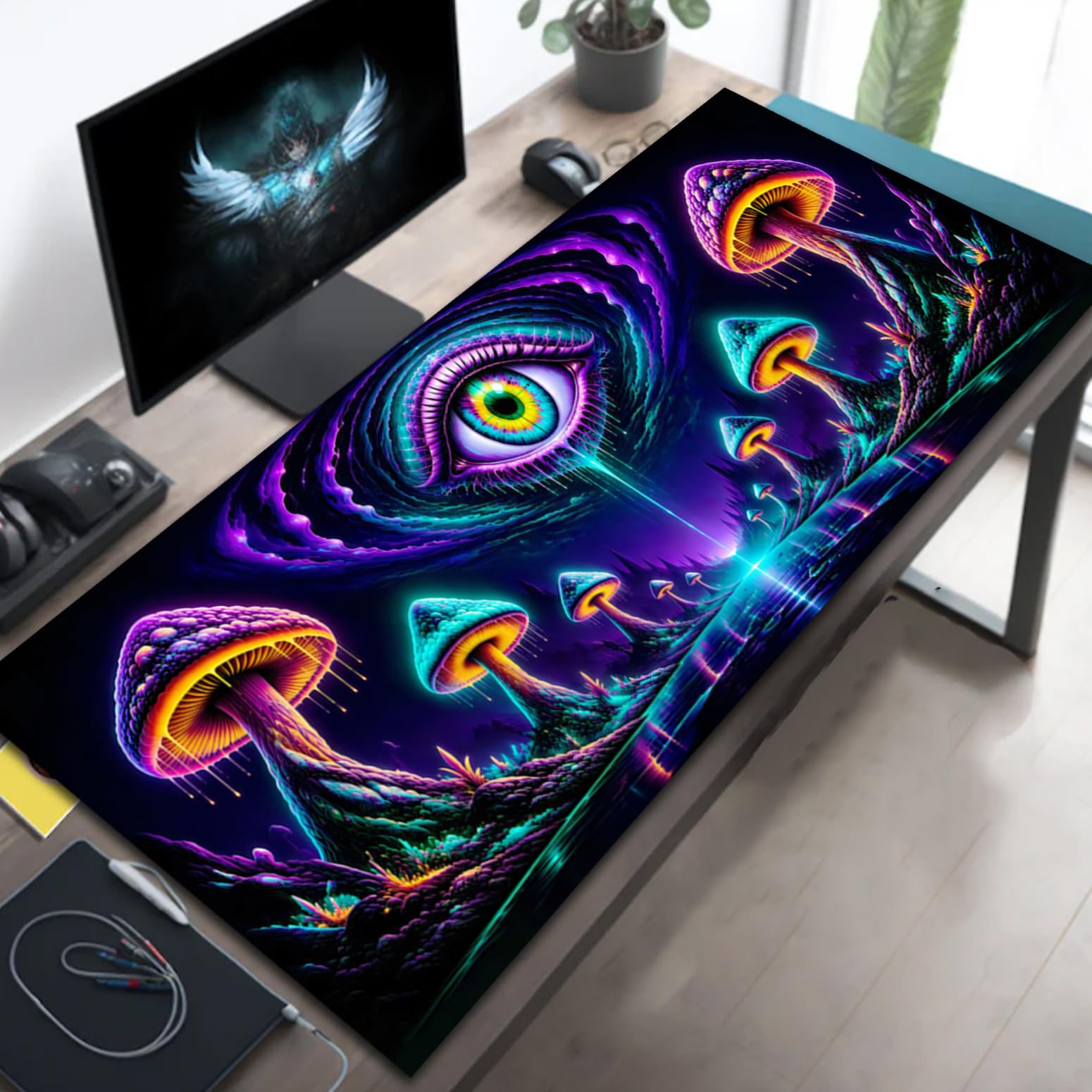 Manicer Mushroom Cosmic Eye Gaming Mouse Pad - UV Blacklight Reactive Desk Mat - 31.5" x 11.8"