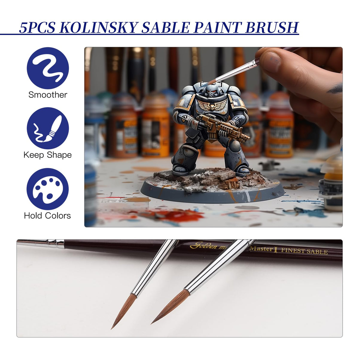 Kolinsky Sable Miniature Paint Brushes - Golden Maple 7pcs Detail Paint Brushes Drybrushes for