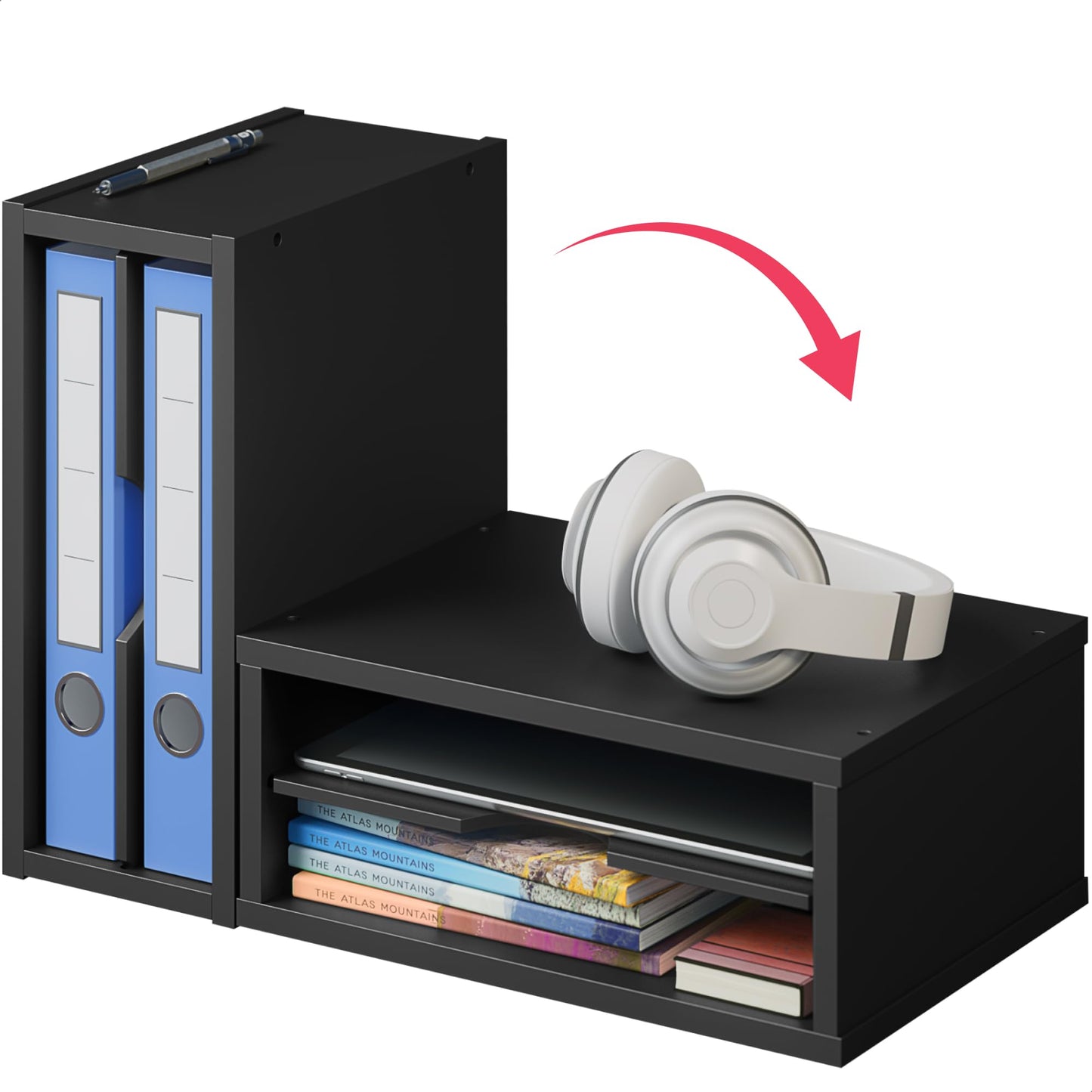 Ballucci File Organizer, 2-Tier Document Paper Sorter, Stackable Wood Desk Organizer Mail Holder