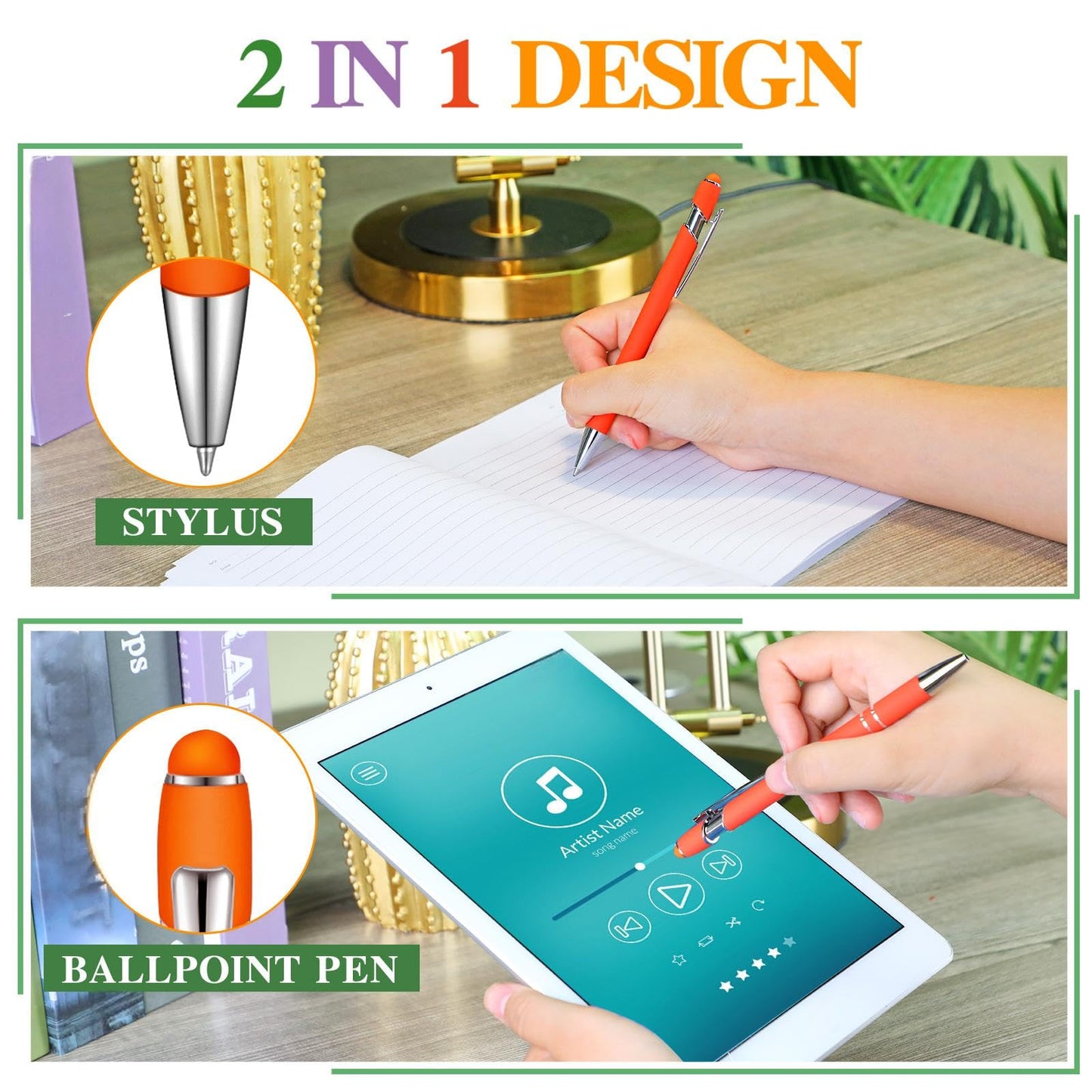 Zonon 38 Pcs Stylus Ballpoint Pens, Metal Rubberized Grip, Assorted Colors