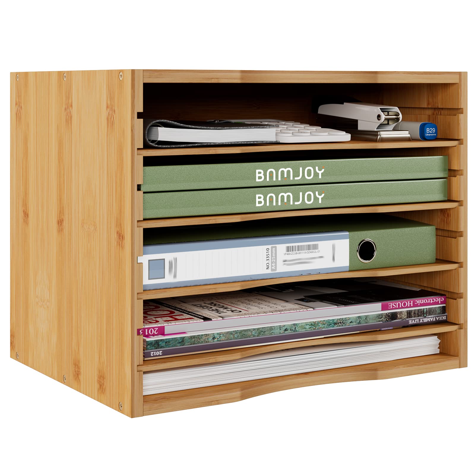 Bamjoy Bamboo 5 Tier Desktop Organizer, Paper Organizer Mail Sorter, File Holder Letter Document