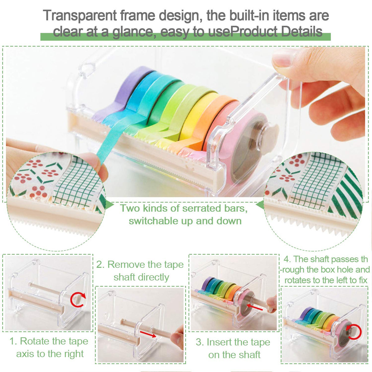 Kalolary 10 Rolls Writable Masking Paper Tapes with Washi Tape Dispenser