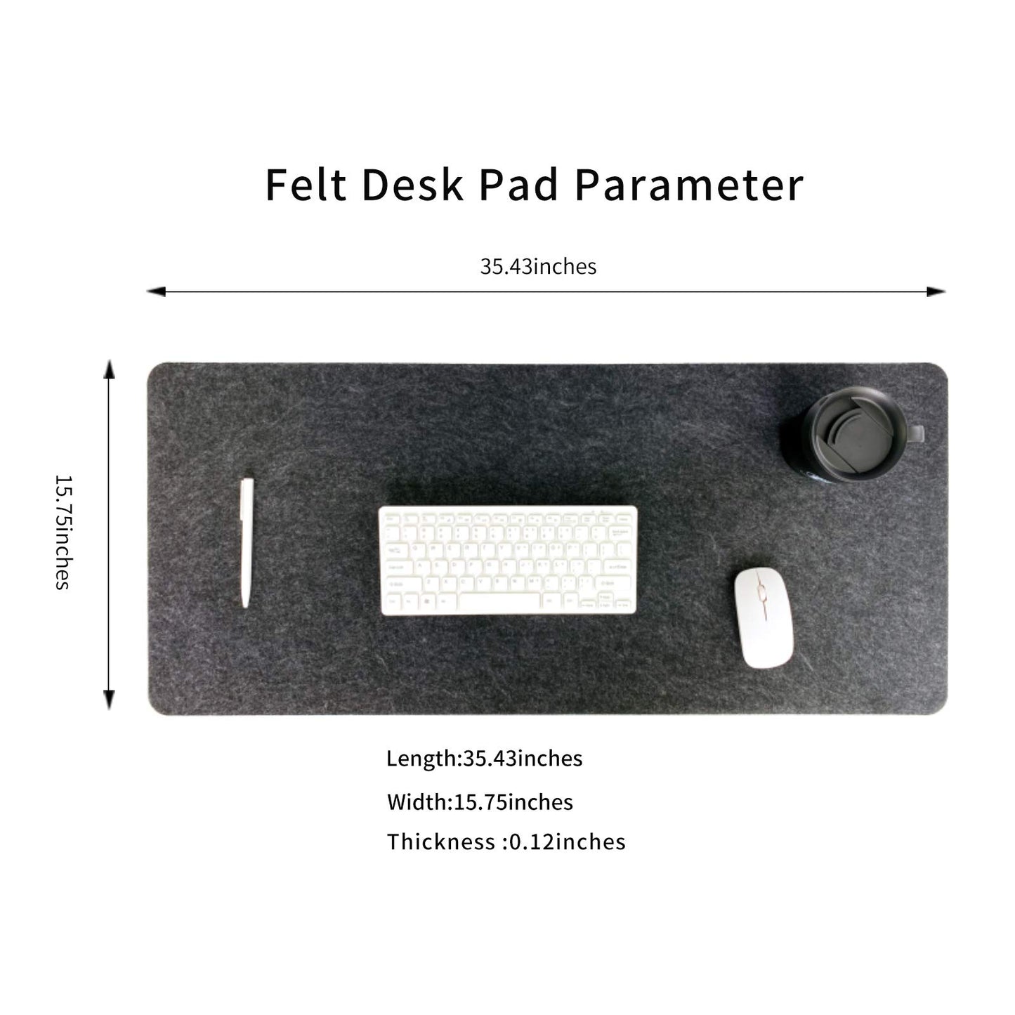 DAWNTREES Felt Desk Mat,Full Keyboard Mat,36" x 16",Dark Gray