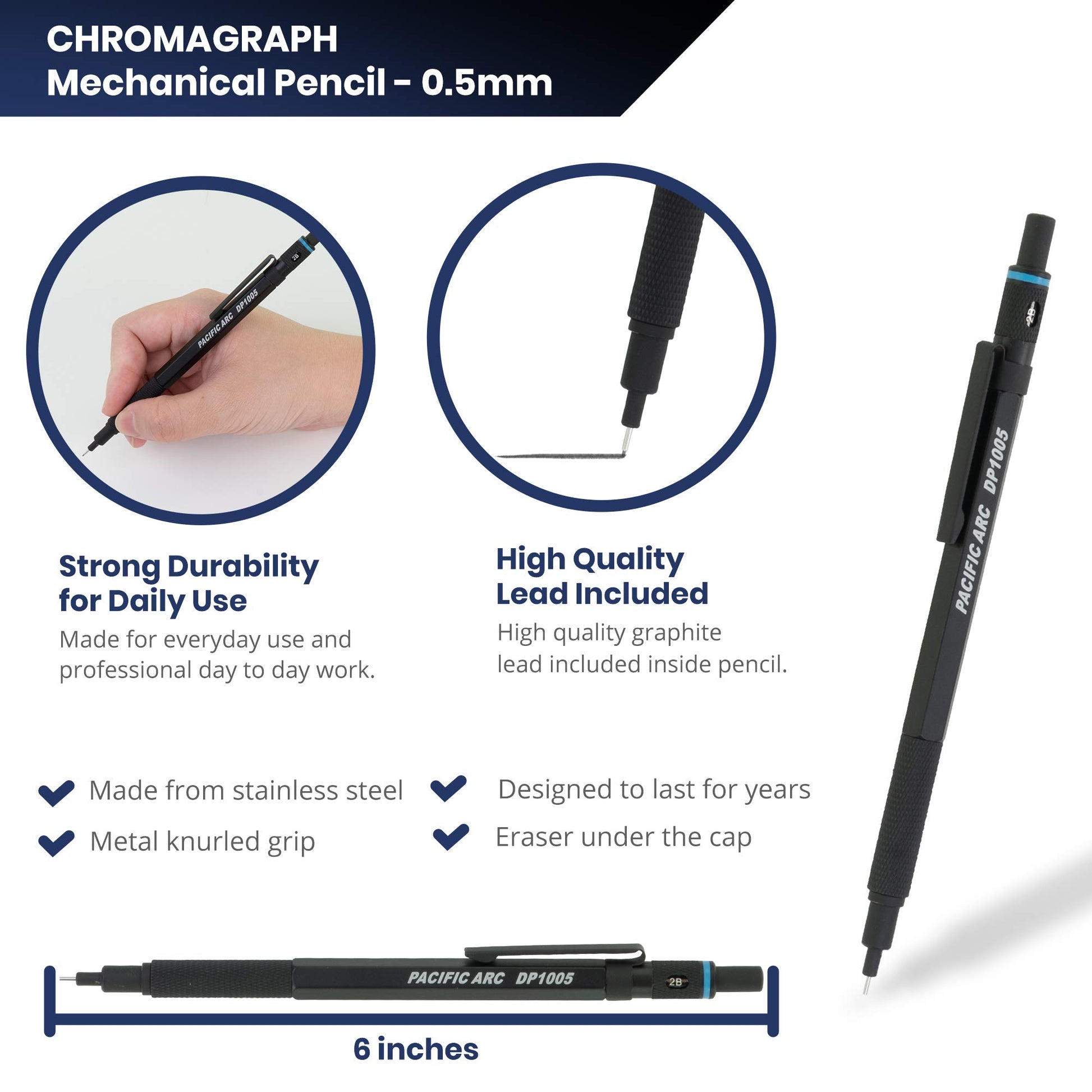 Pacific Arc Chromagraph Metal Mechanical Pencil .5 mm Black Barrel Mechanical Pencil with Built In