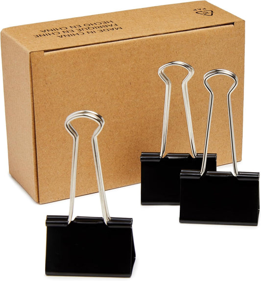 Amazon Basics Sturdy Binder Clips, Office Supplies, Large 2 in, Document Organizing, Black, 48 Count