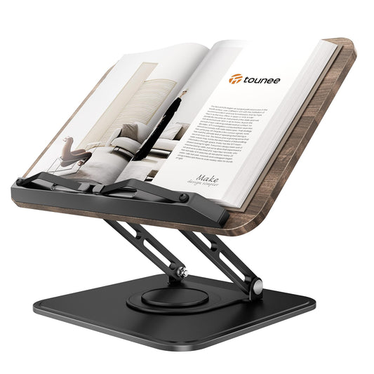 Tounee Book Stand, 360° Rotating Reading Book Holder, Adjustable Cookbook Holder for Reading