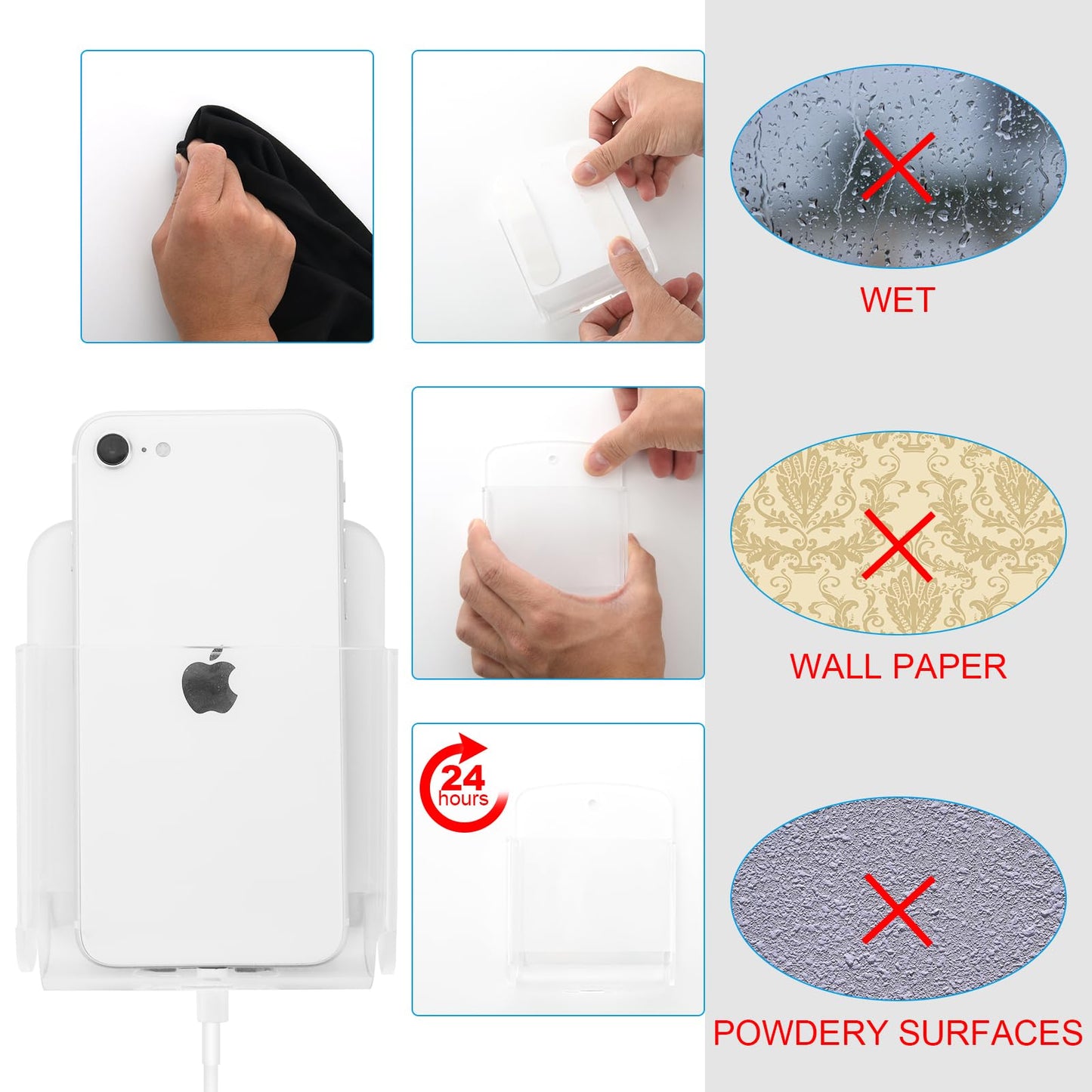 Cosmos Pack of 2 Acrylic Remote Control Holder Adhesive Wall Mount Phone Holder Wall Mount