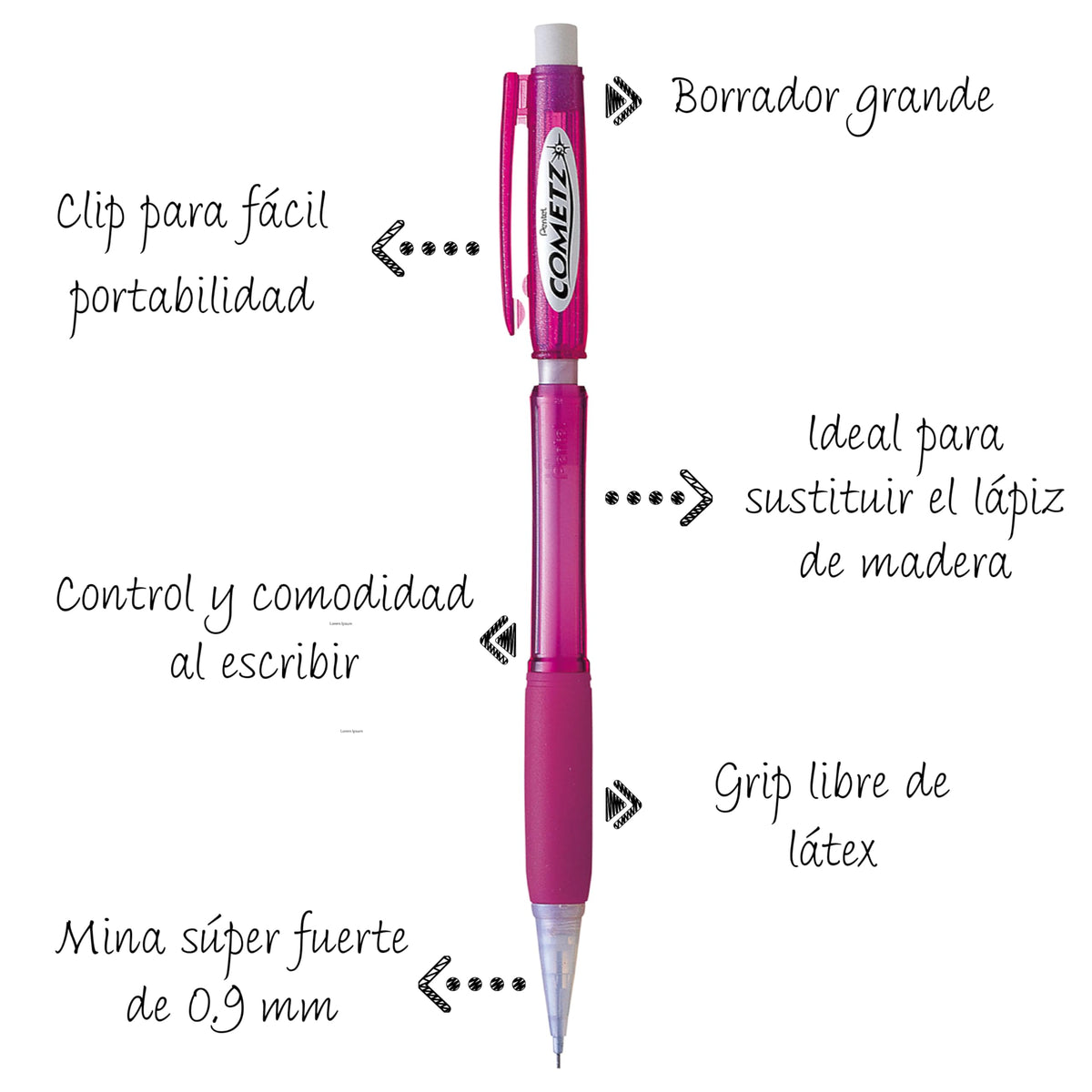 Pentel Cometz Automatic Pencil, 0.9mm, Pink Barrel, Box of 12 (AX119P)