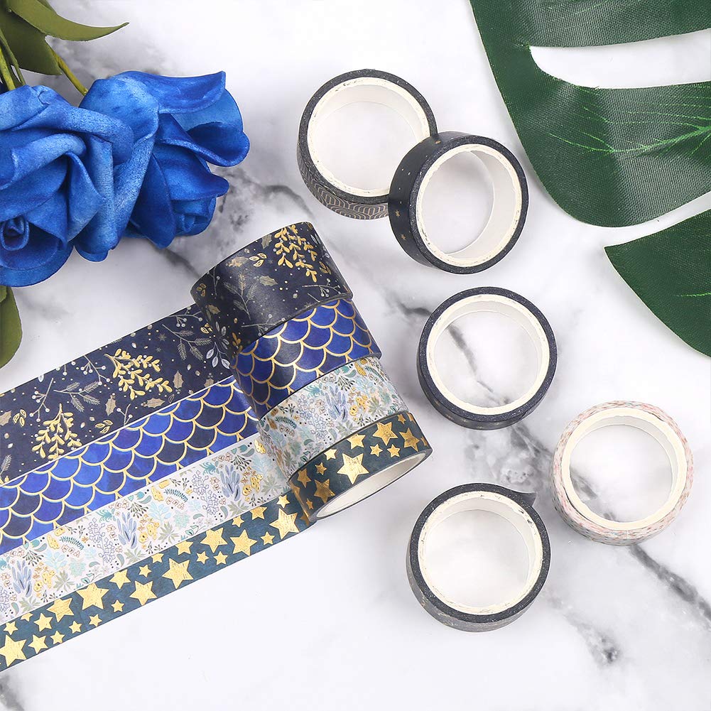 CCINEE Black Gold Foil Washi Tape,Floral Decorative Masking Tapes for Bullet Journal Scrapbook