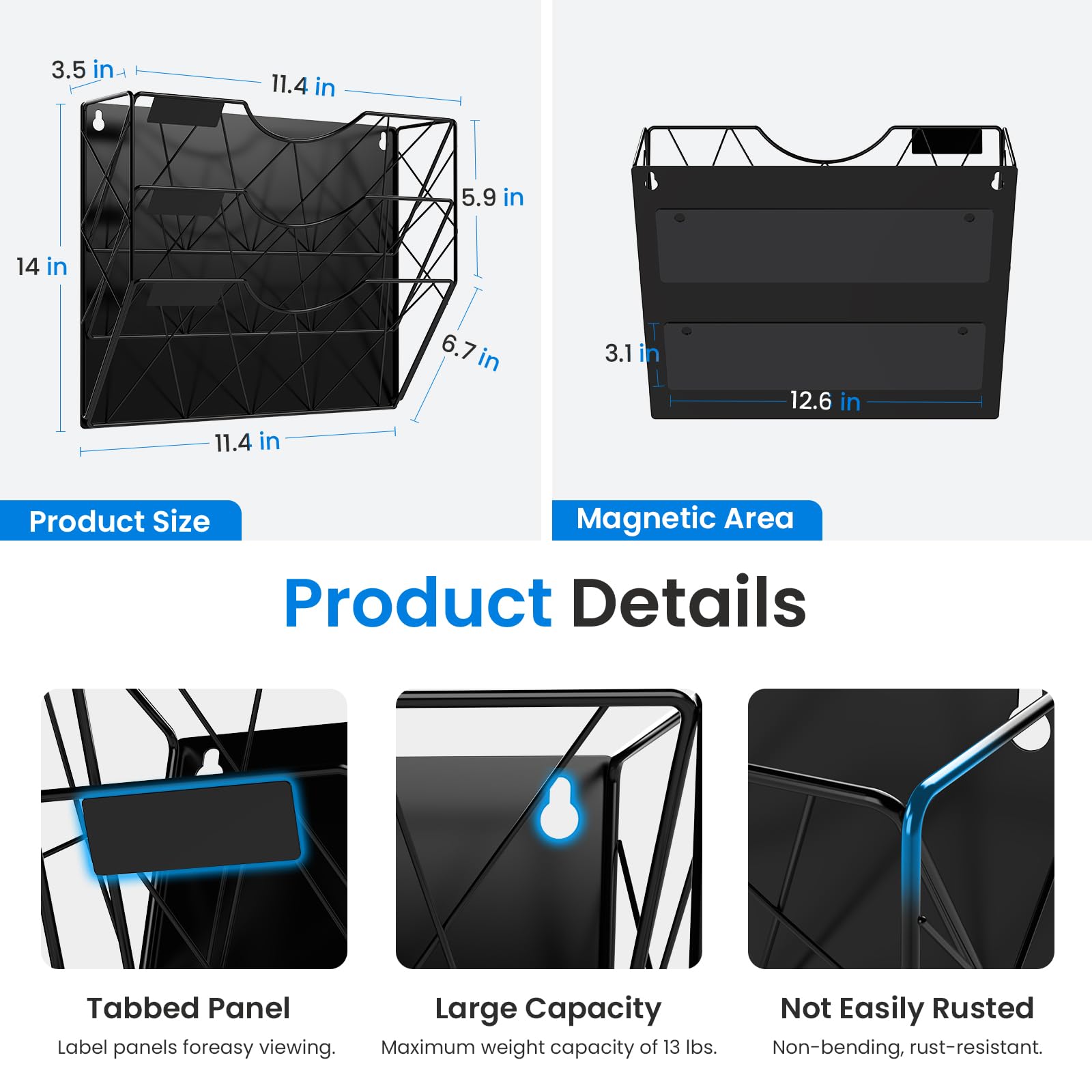 Patvingot Strong Magnetic File Holder, 3-Tier No-Drill Organizer
