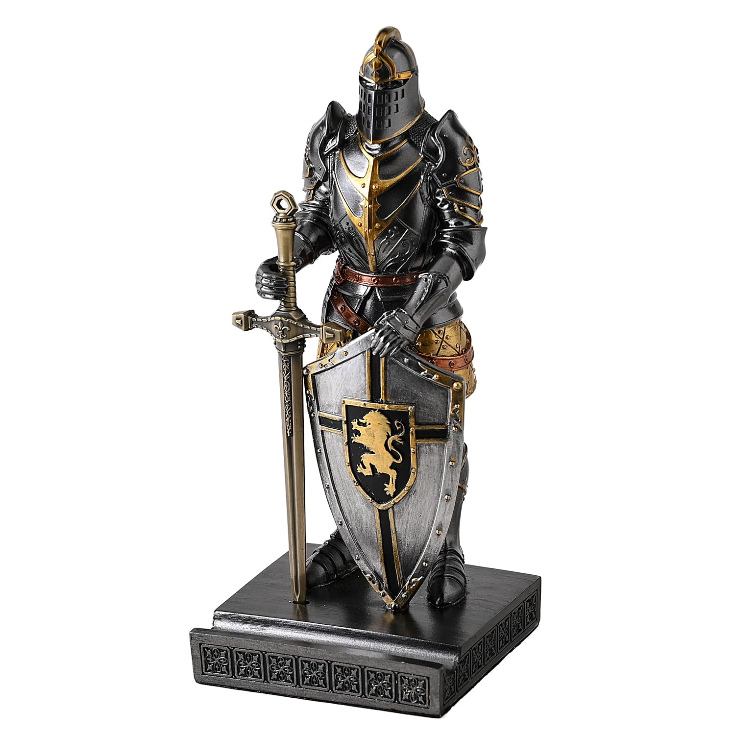 HDMbigmi King's Guard Knight Pen Holder Statue with Shield for Desk Iron