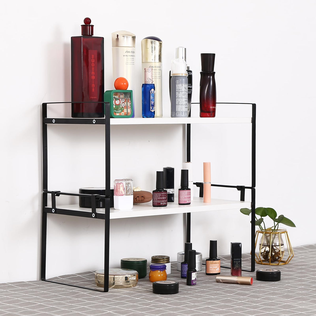YGYQZ Desk Shelf Organizer, 2-Tier Desktop Bookshelf, Black & White