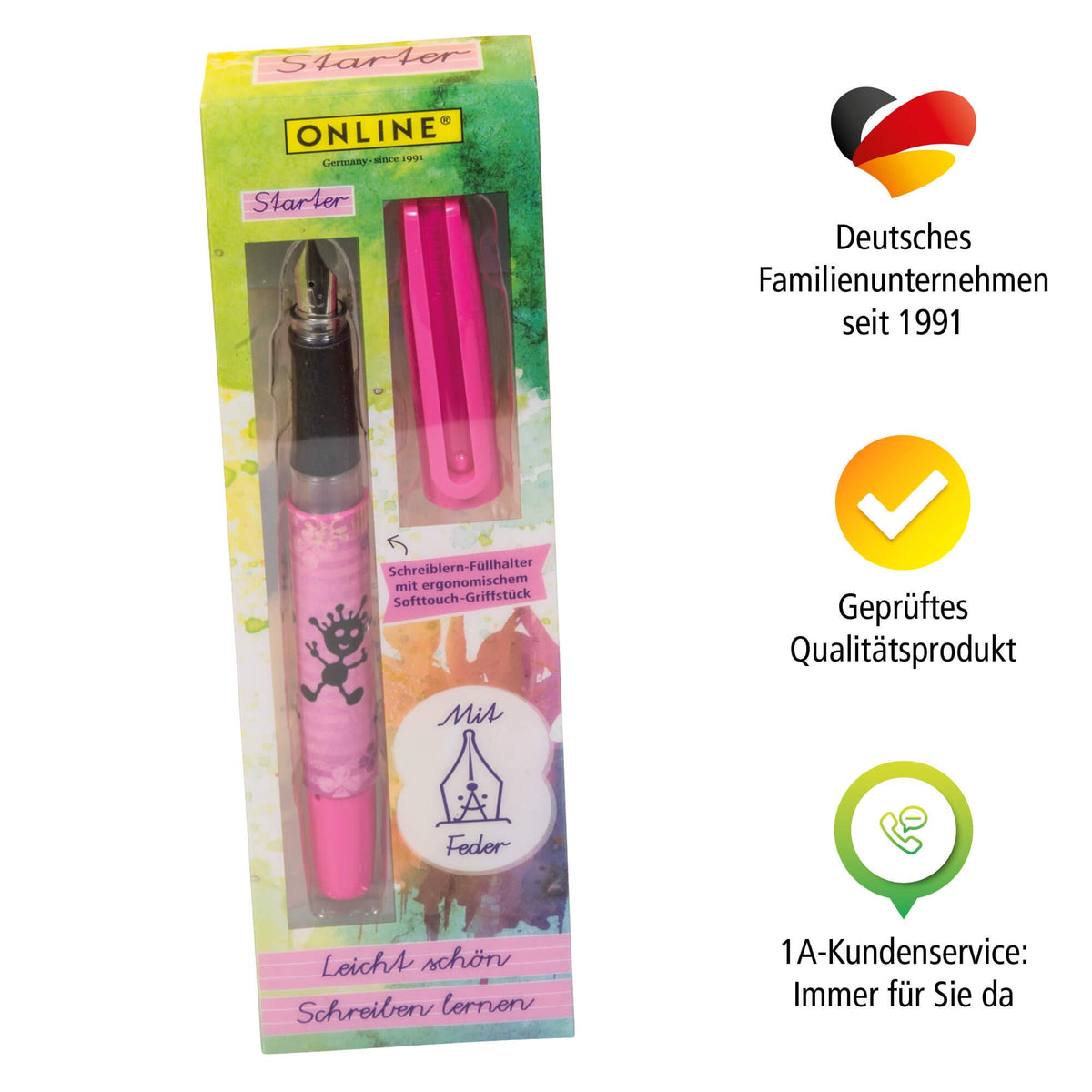 Online Bachelor Starter 42013/3 Fountain Pen Klexxi Pink Nib A for Beginners of Writing 1 Piece
