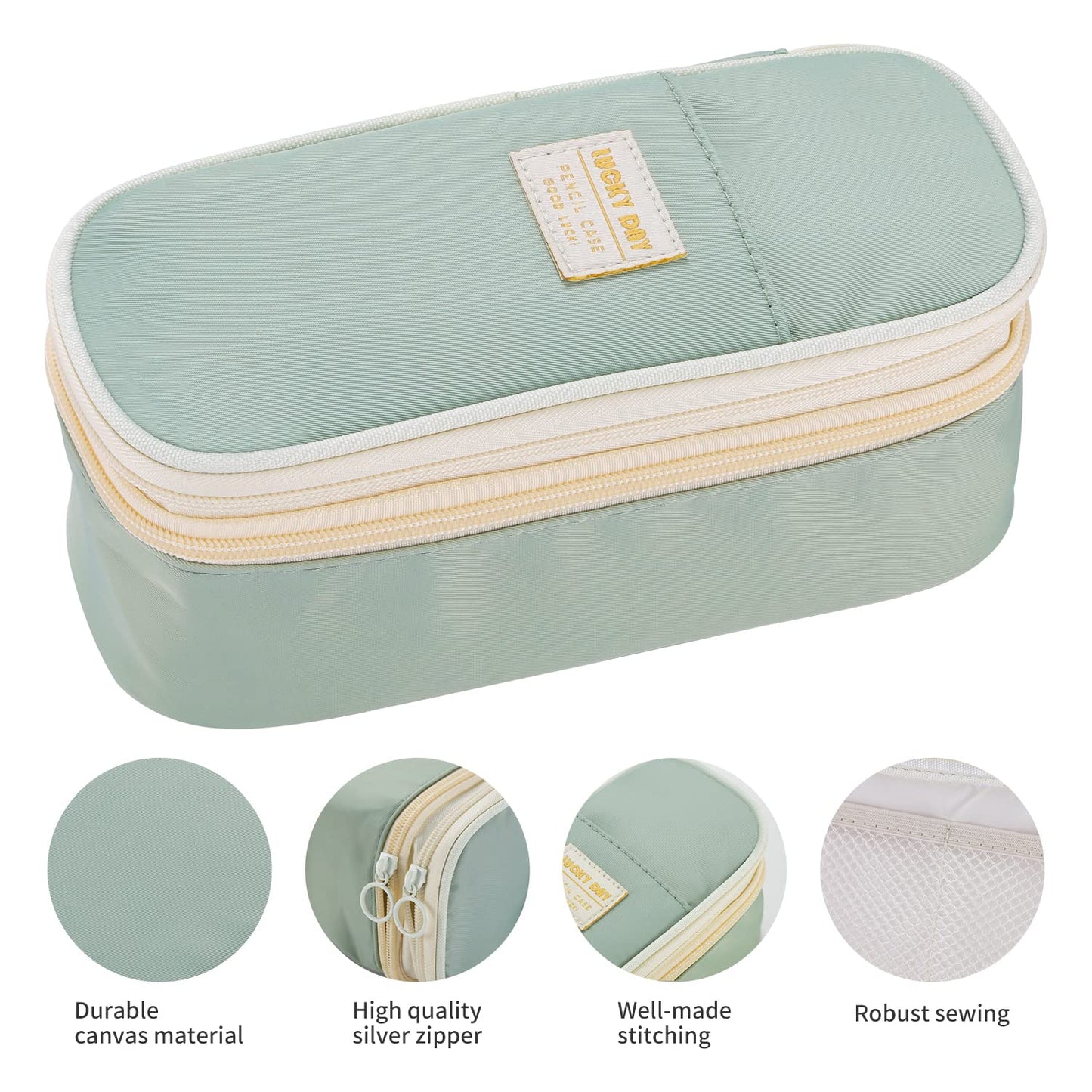 Dugio Large Pencil Case for Girls Kids Teens Big Zipper Pencil Pouch Green