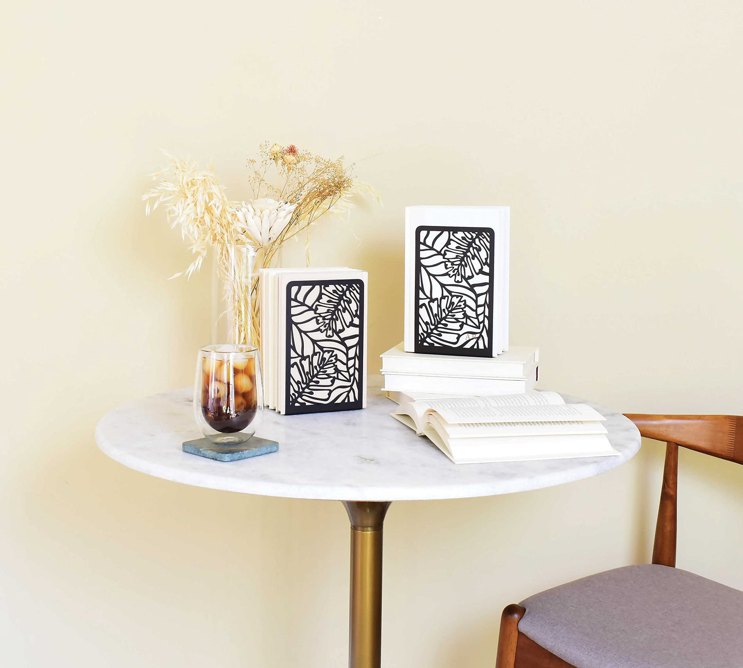 CNK Premium Metal Book Ends - Heavy Duty Book Stoppers for Home Office - Black