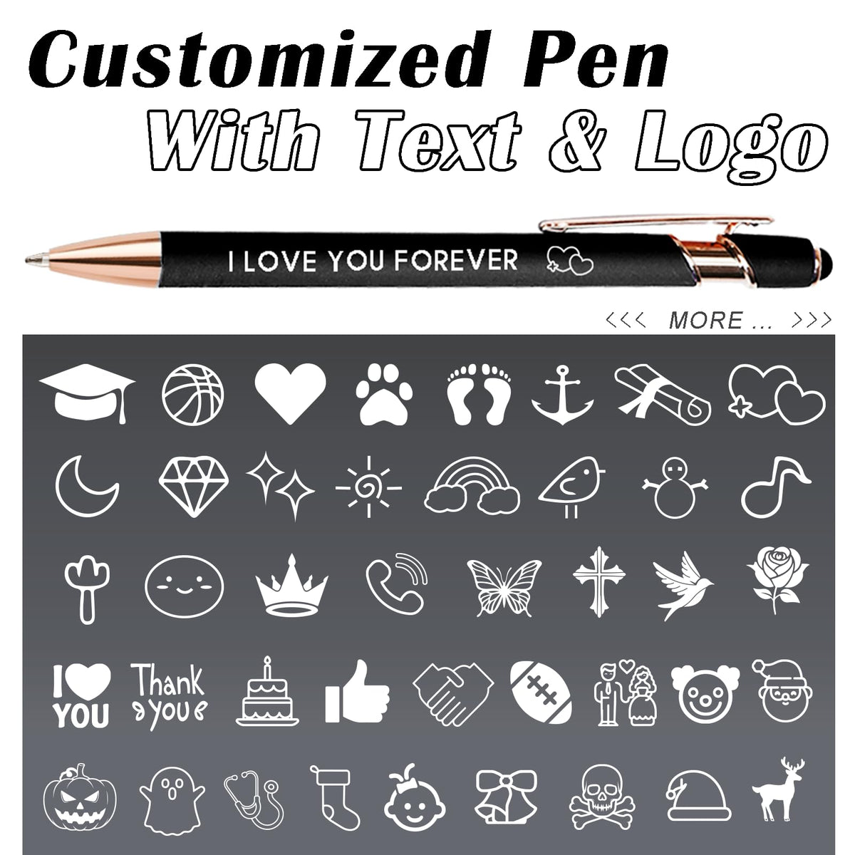 Bulk Custom Pens Personalized, Customized Pens with Name/Logo on Both Sides Gifts, Black Ink