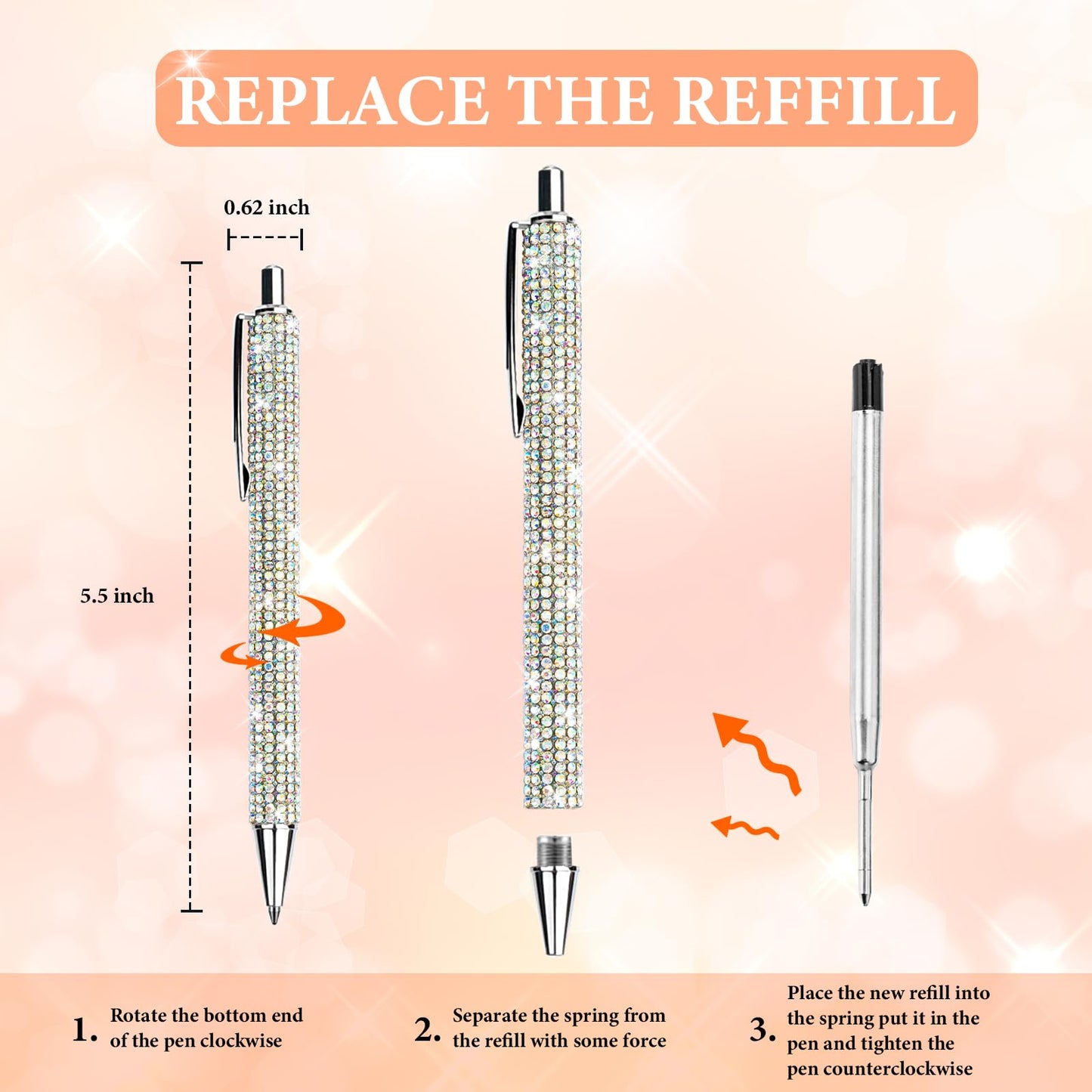 ZSMKJIAYE 20Pcs Rhinestone Metal Ballpoint Pens Bling Pens Bulk Fancy Sparkly Crystal Diamond Pens