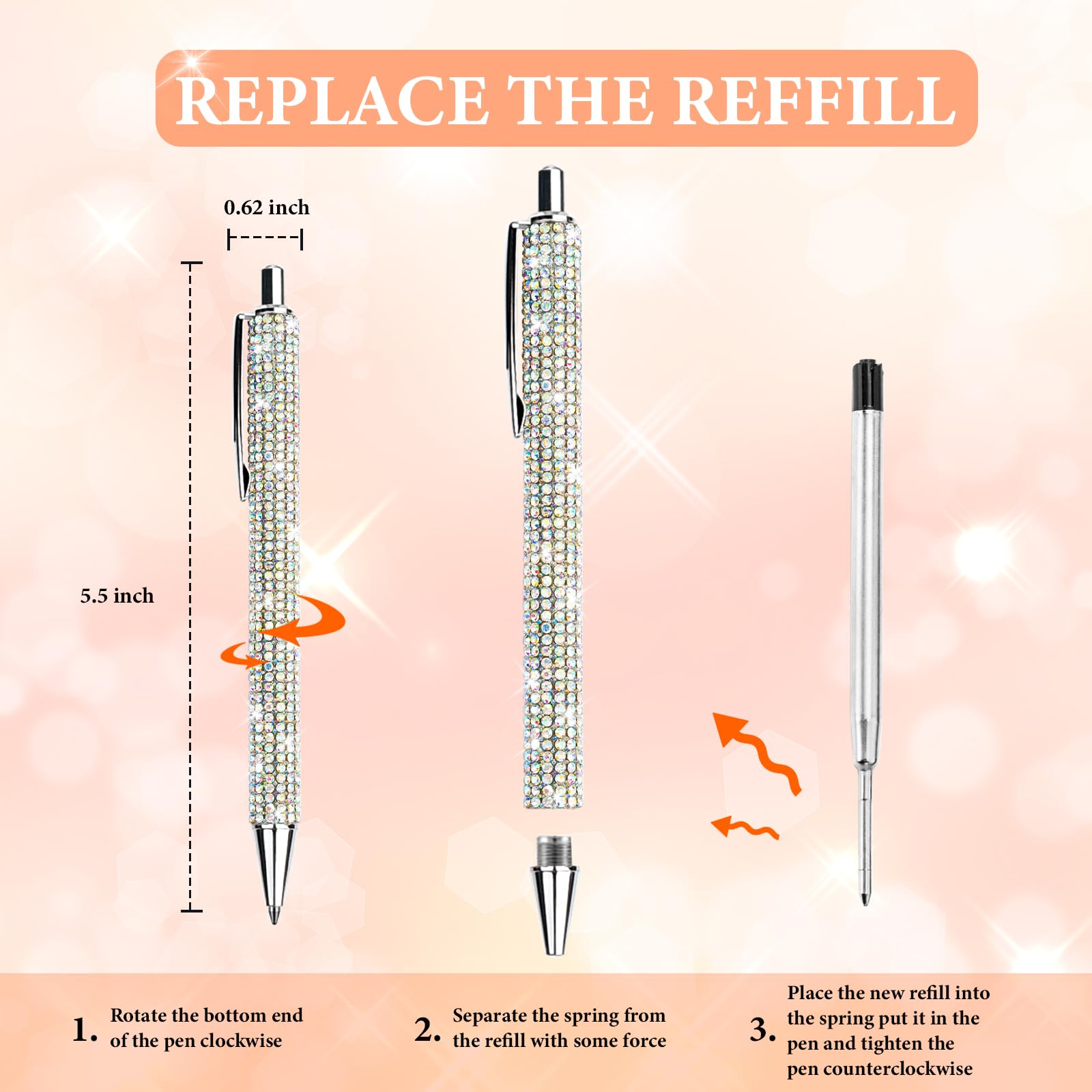 ZSMKJIAYE 20Pcs Rhinestone Metal Ballpoint Pens Bling Pens Bulk Fancy Sparkly Crystal Diamond Pens