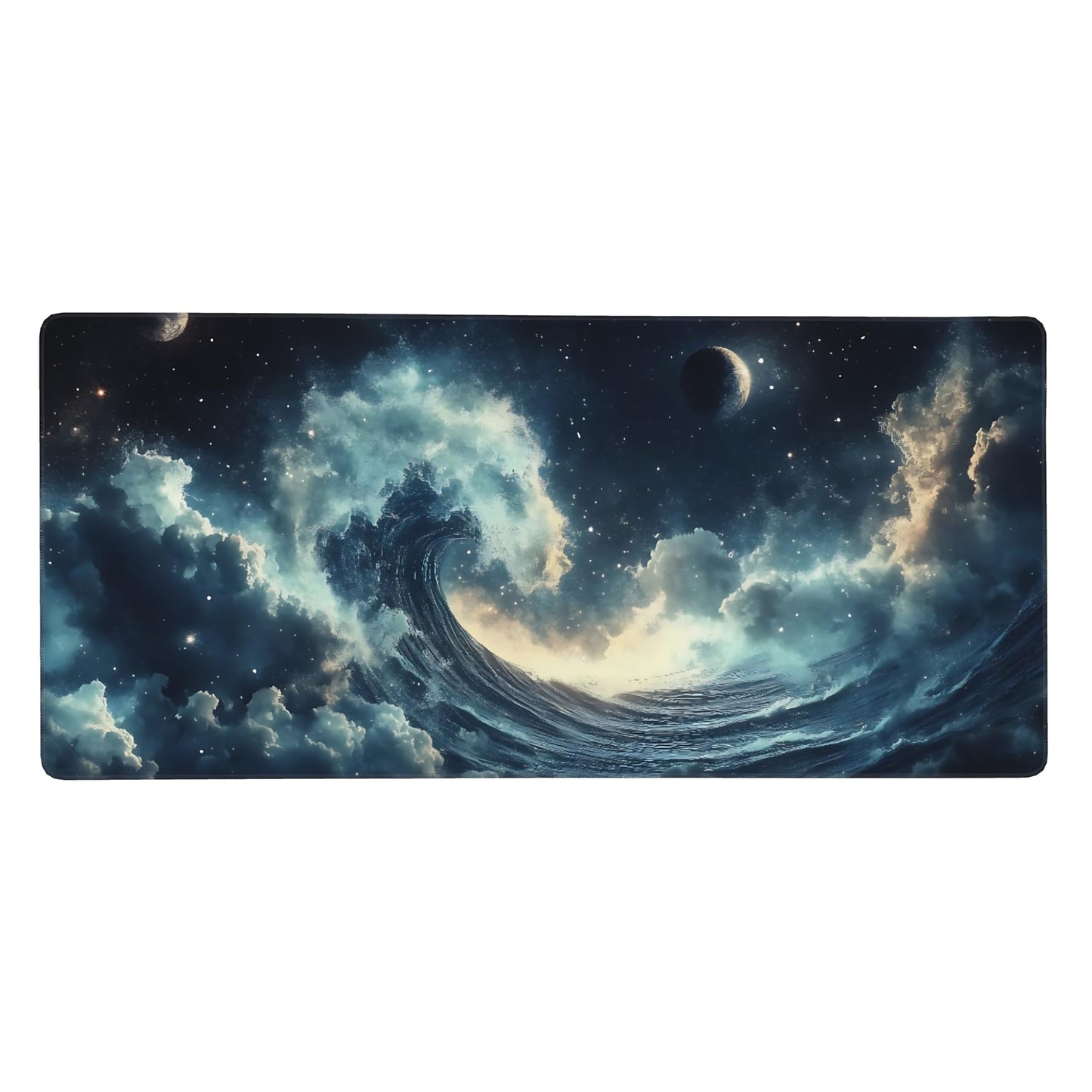 Aesthetic Kanagawa Great Wave Gaming Mouse Pad, Deep Blue Japanese Desk Mat with Anti-Slip Base &