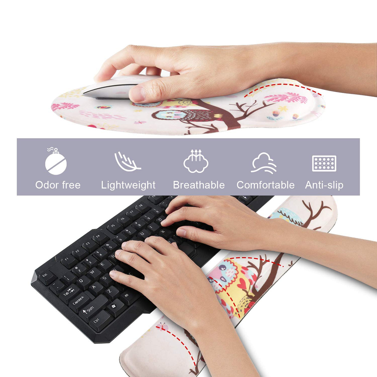 Keyboard Mouse Pad Wrist Rest, Gel Ergonomic Wrist Rest Support Mousepads,Non Slip Rubber Base