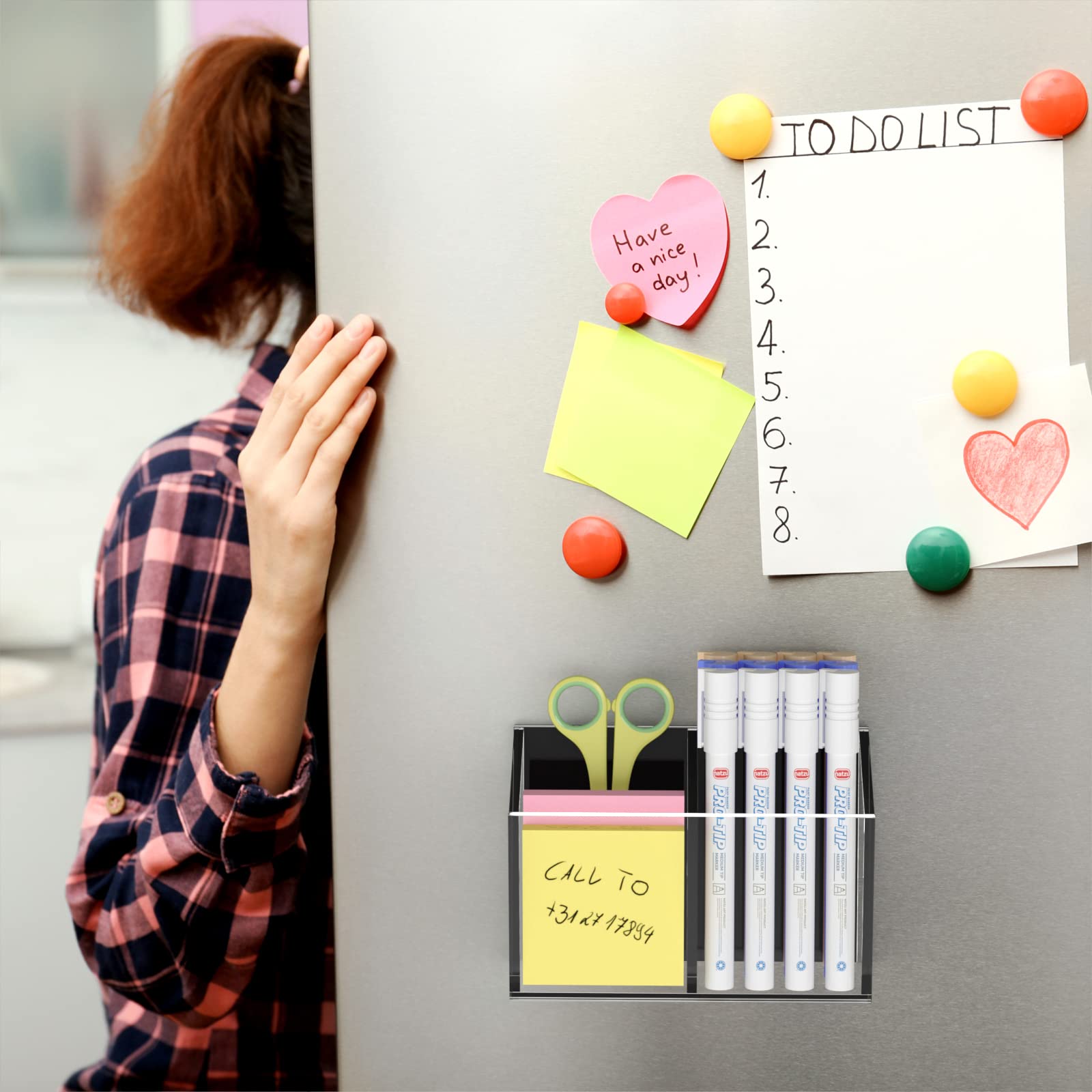 Carmanon Clear Acrylic Magnetic Pen Holder for Whiteboard, Refrigerator