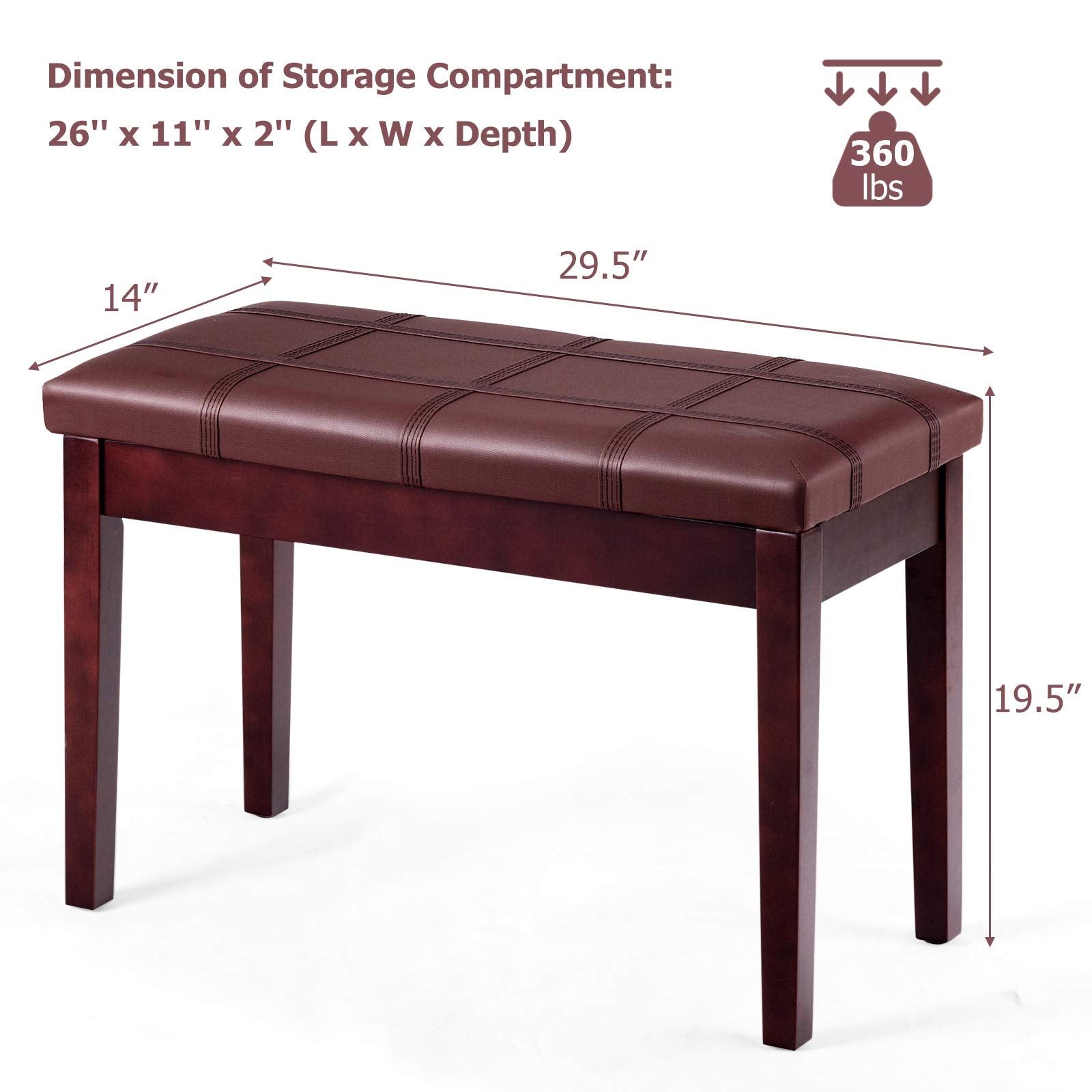 GOFLAME Piano Bench with Padded Cushion and Music Storage, Comfortable Double Duet Seat with PU