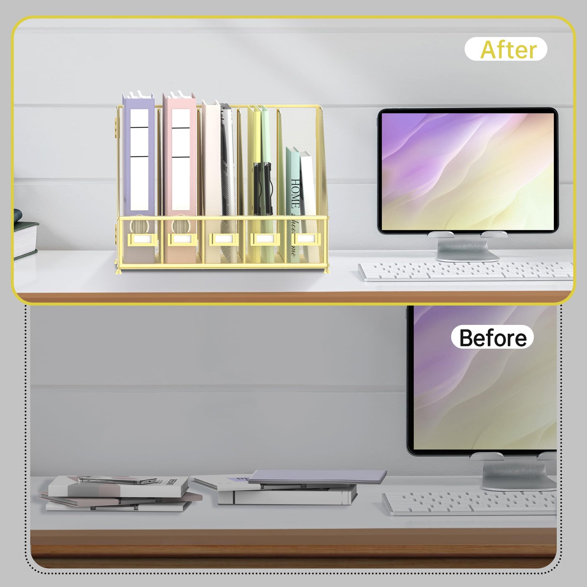 SUPEASY Desk Organizers Metal Desk Magazine File Holder with 5 Vertical Compartments Rack File