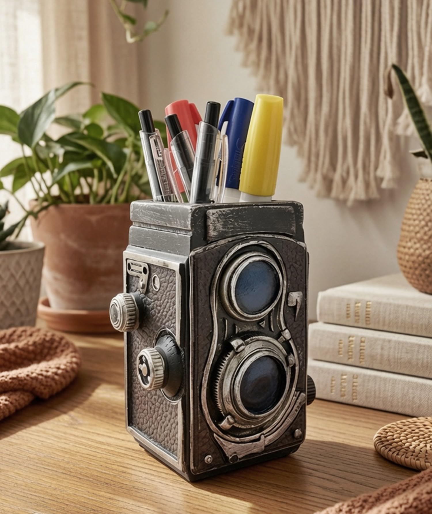 Bellaa Camera Pen Pencil Holder Vintage Retro Antique Style Shabby Chic Desk Organizer Office