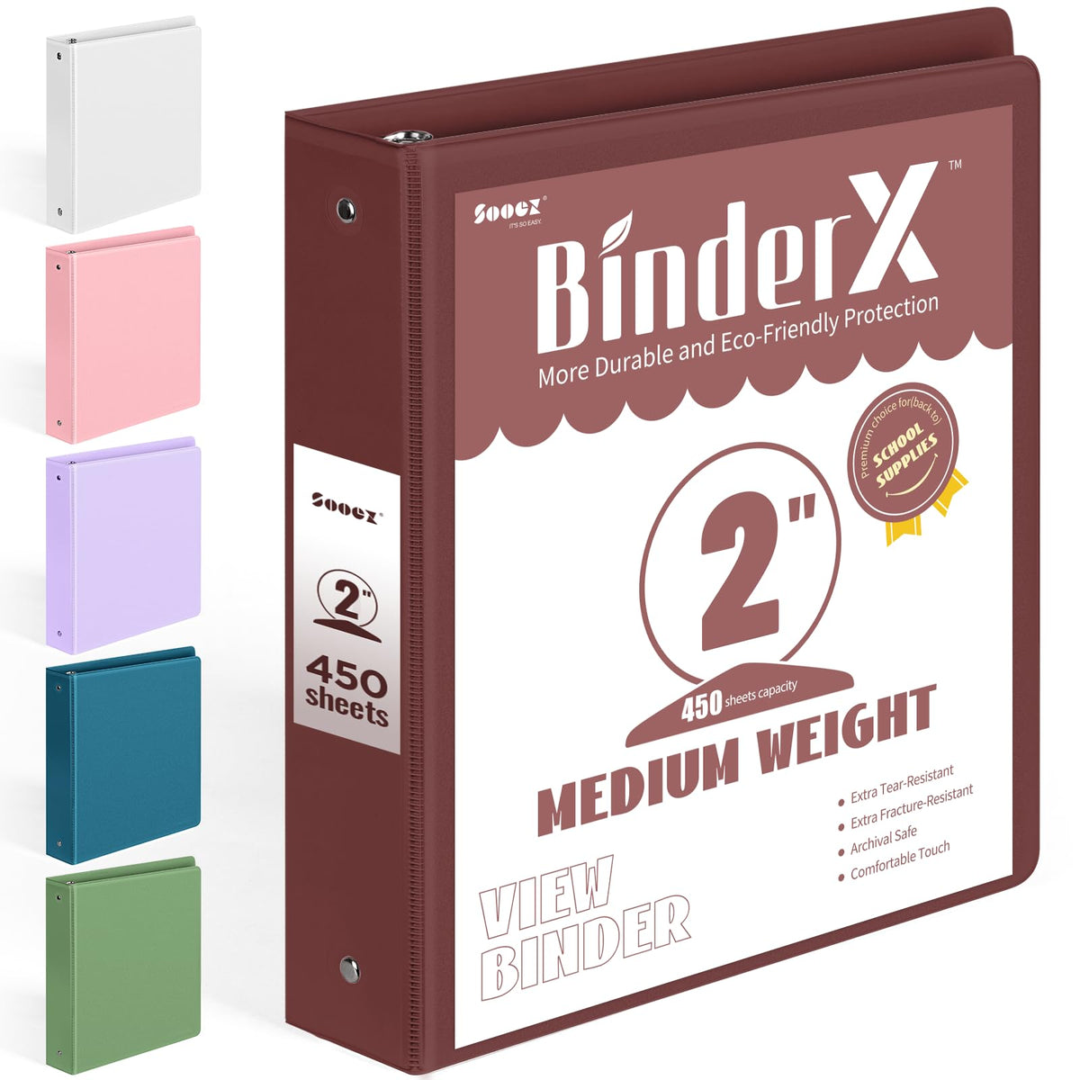 BinderX 3 Ring Binder 2 Inch, Clear View Binder, Burgundy Red, Letter /A4