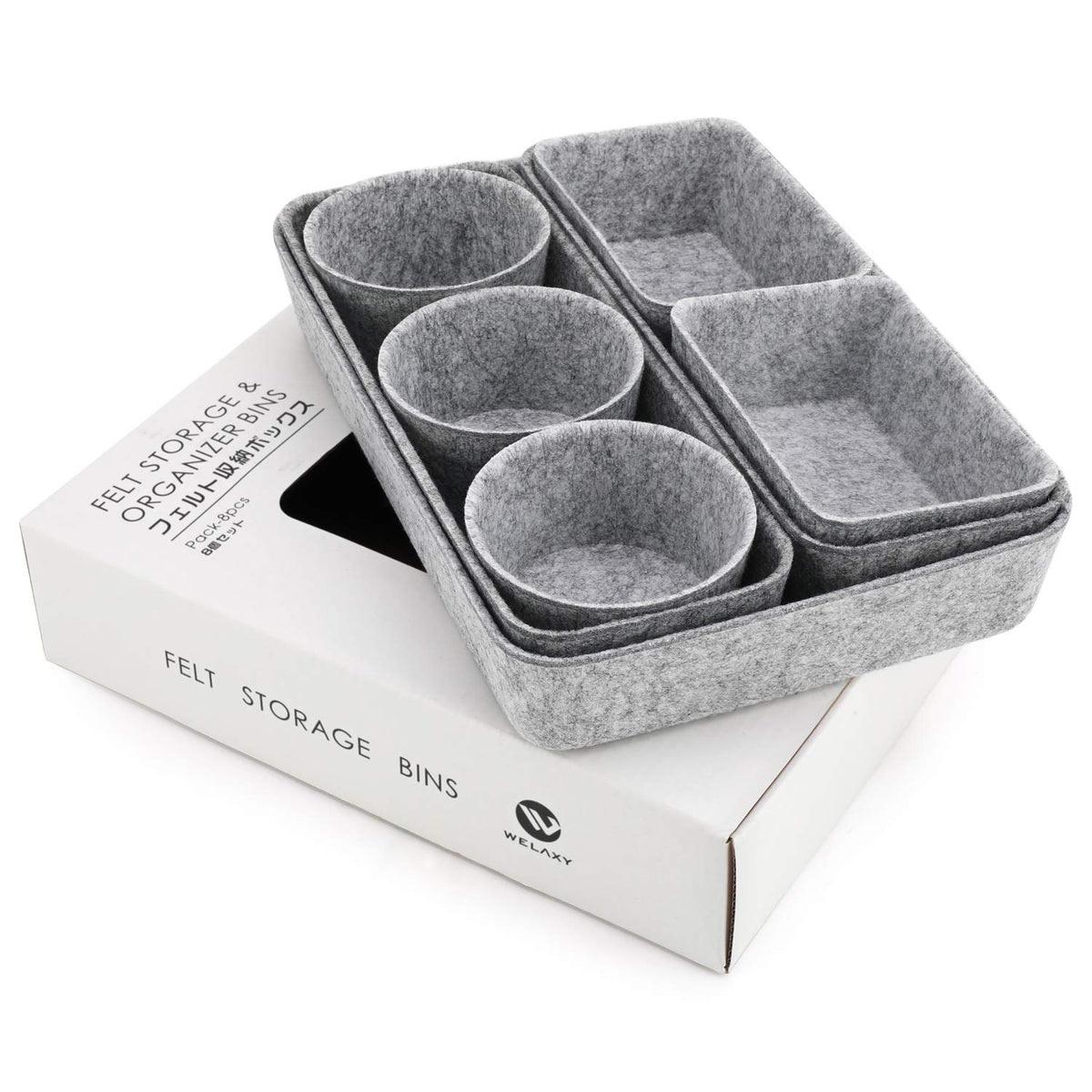 Welaxy 8-piece desk drawer organizer trays felt shallow bin Gray Minimalist