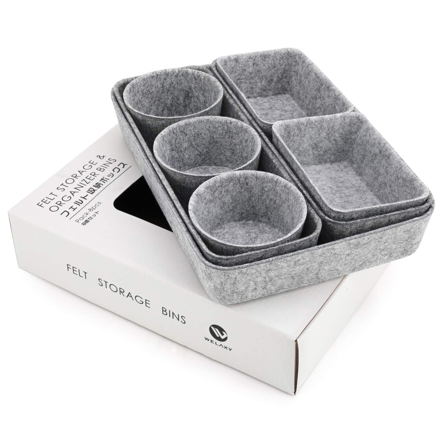 Welaxy 8-piece desk drawer organizer trays felt shallow bin Gray Minimalist