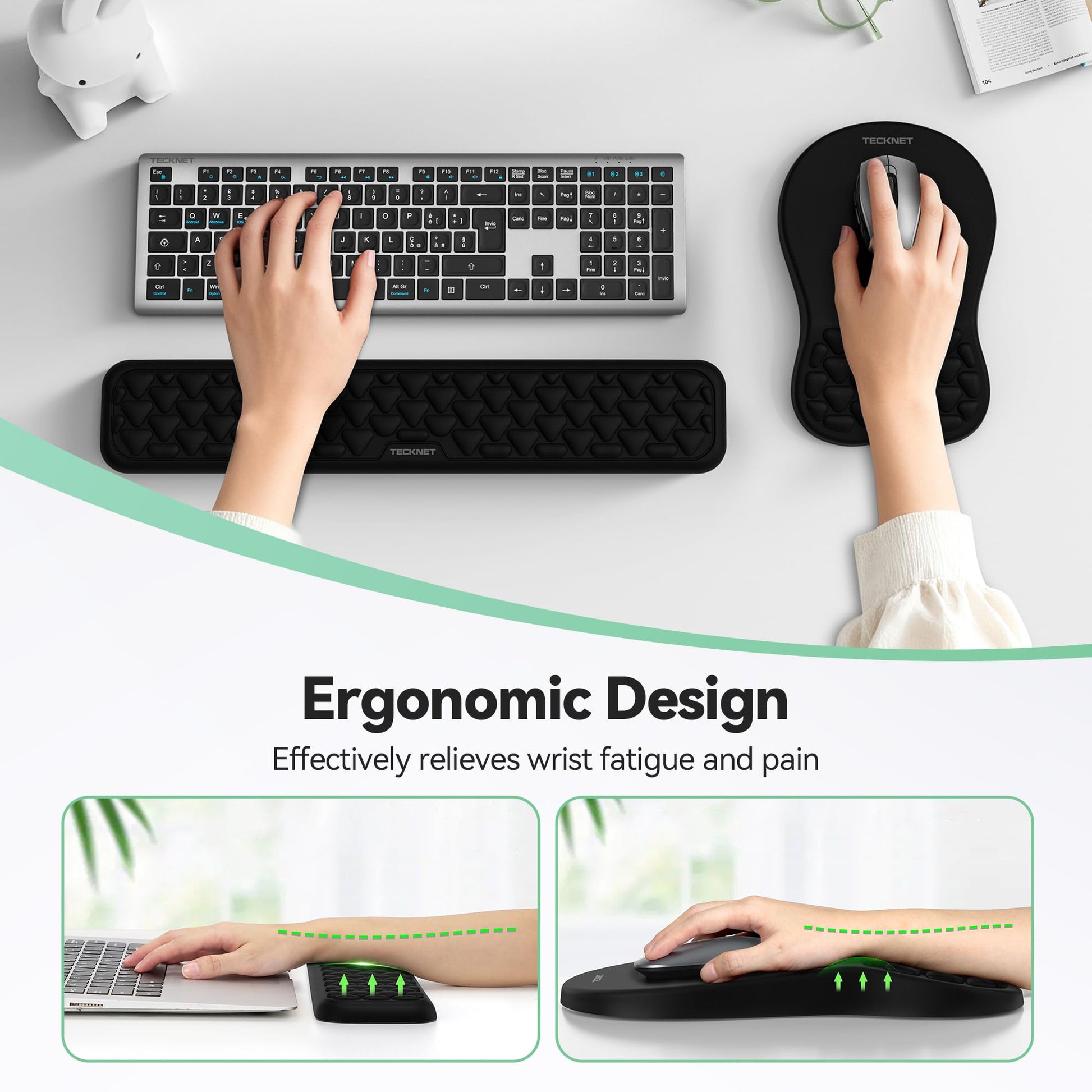 TECKNET Keyboard Wrist Rest and Mouse Pad 2 in 1 Set with Wrist Support