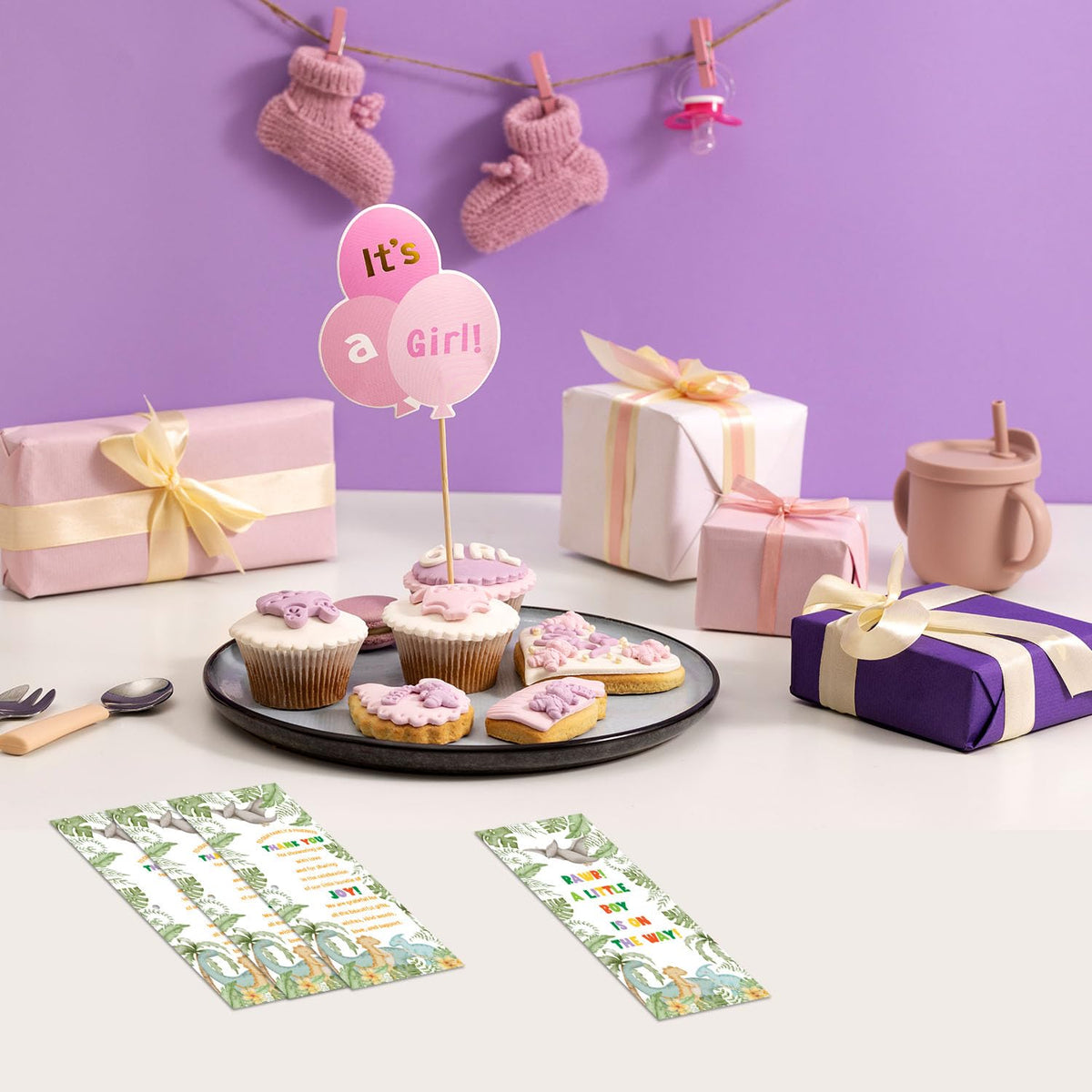 30 Pcs Dinosaur Baby Shower Favors Bulk, Bamboo Pens and Greeting Cards