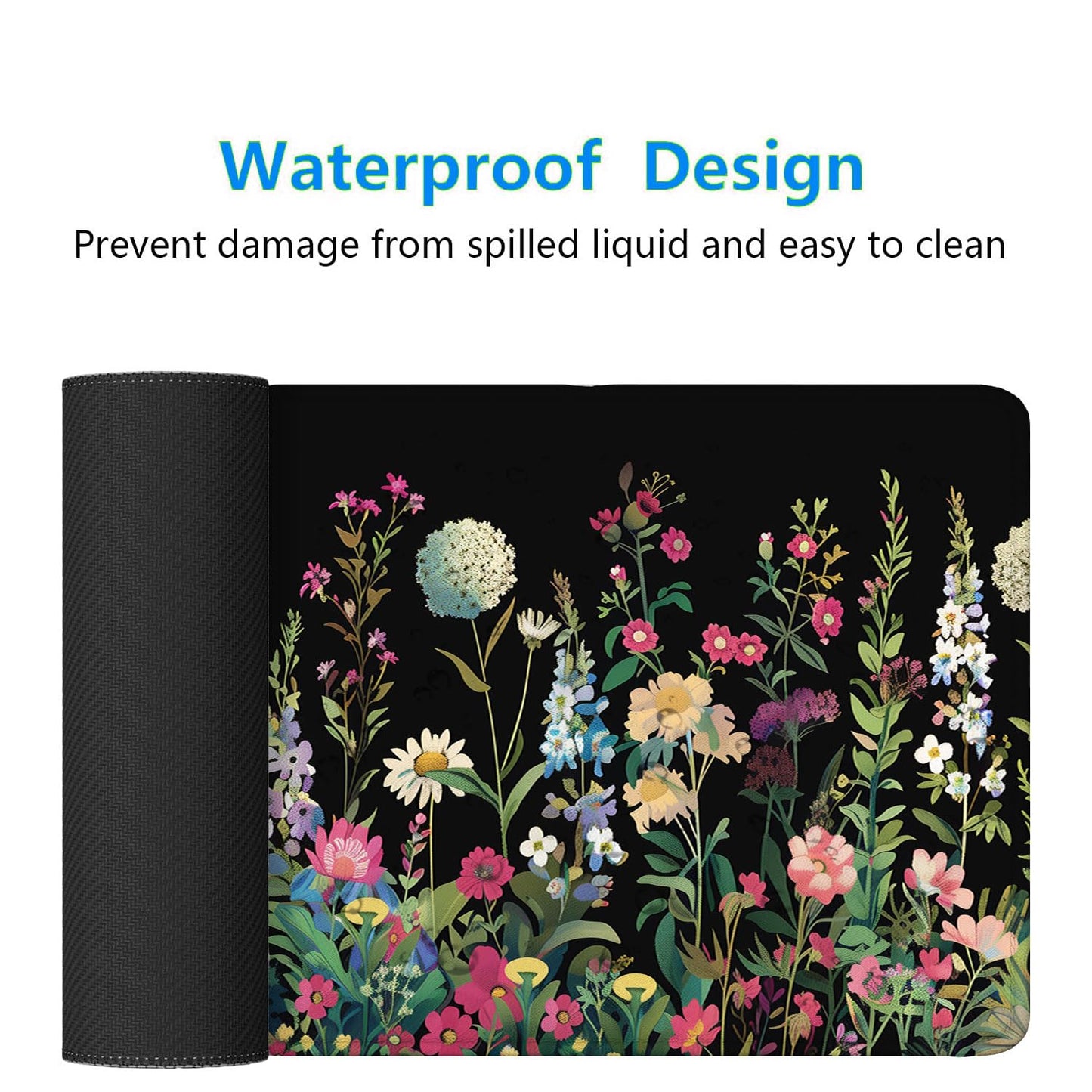 Floral Desk Mat Cute Plant Wildflowers Flowers Large Gaming Mouse Mat with Stitched Edges,Non-Slip