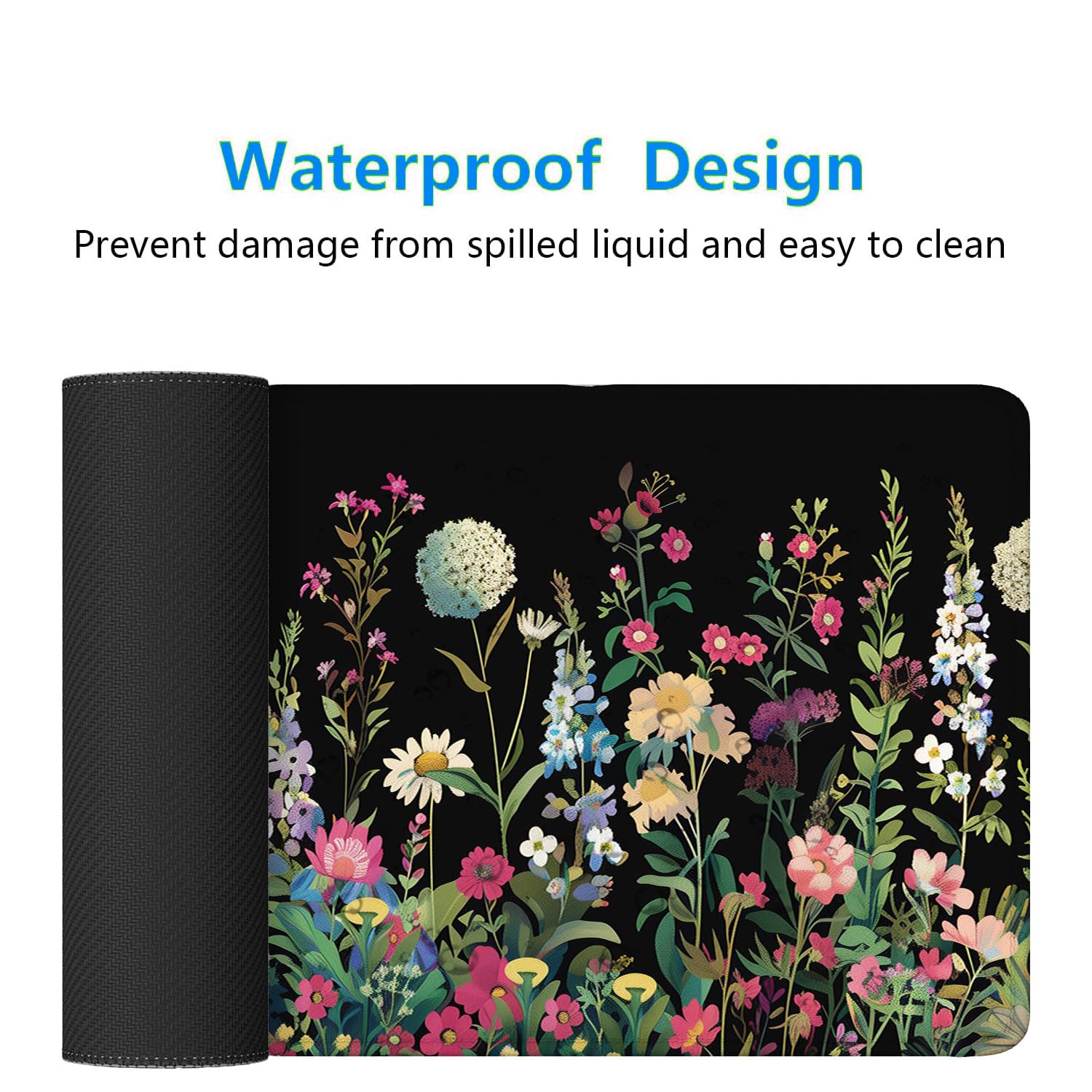 Floral Desk Mat Cute Plant Wildflowers Flowers Large Gaming Mouse Mat with Stitched Edges,Non-Slip