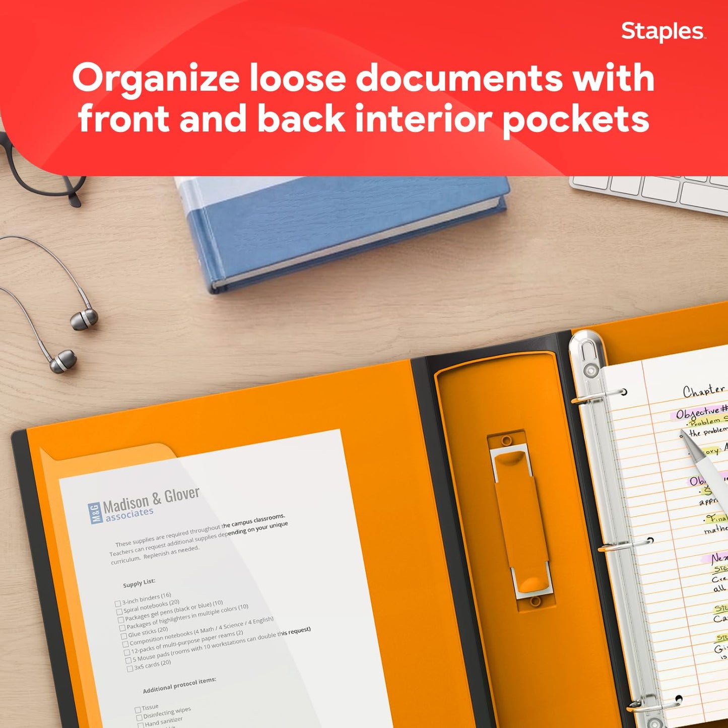 Staples 3 Inch D-Ring Heavy-Duty View Binder, Orange, Holds 600 Sheets