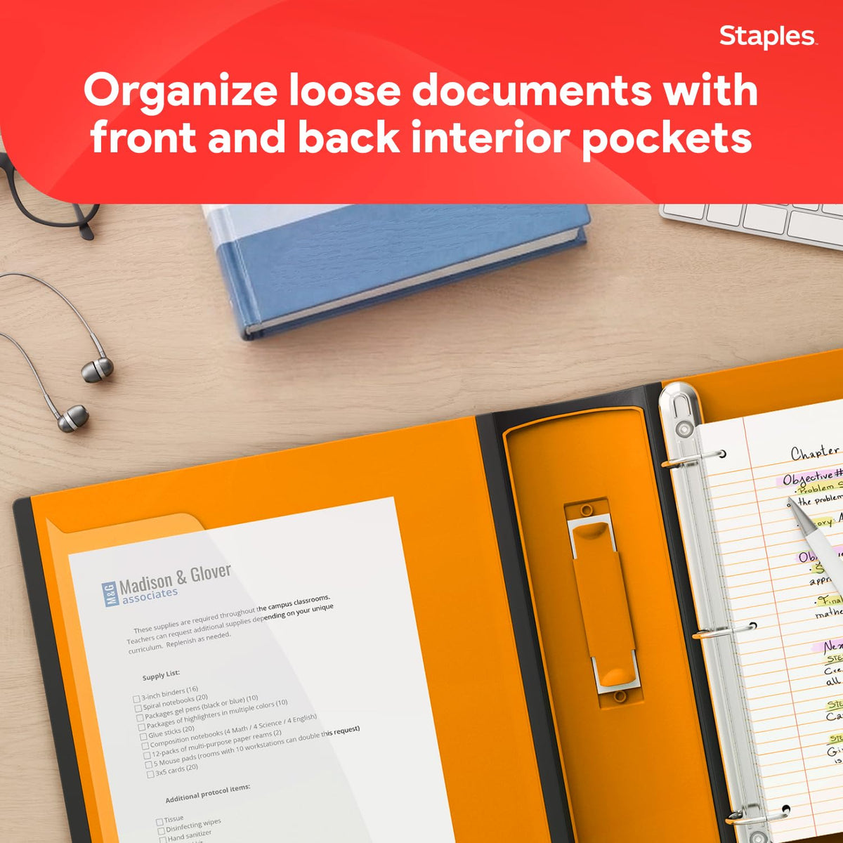 Staples 3 Inch D-Ring Heavy-Duty View Binder, Orange, Holds 600 Sheets