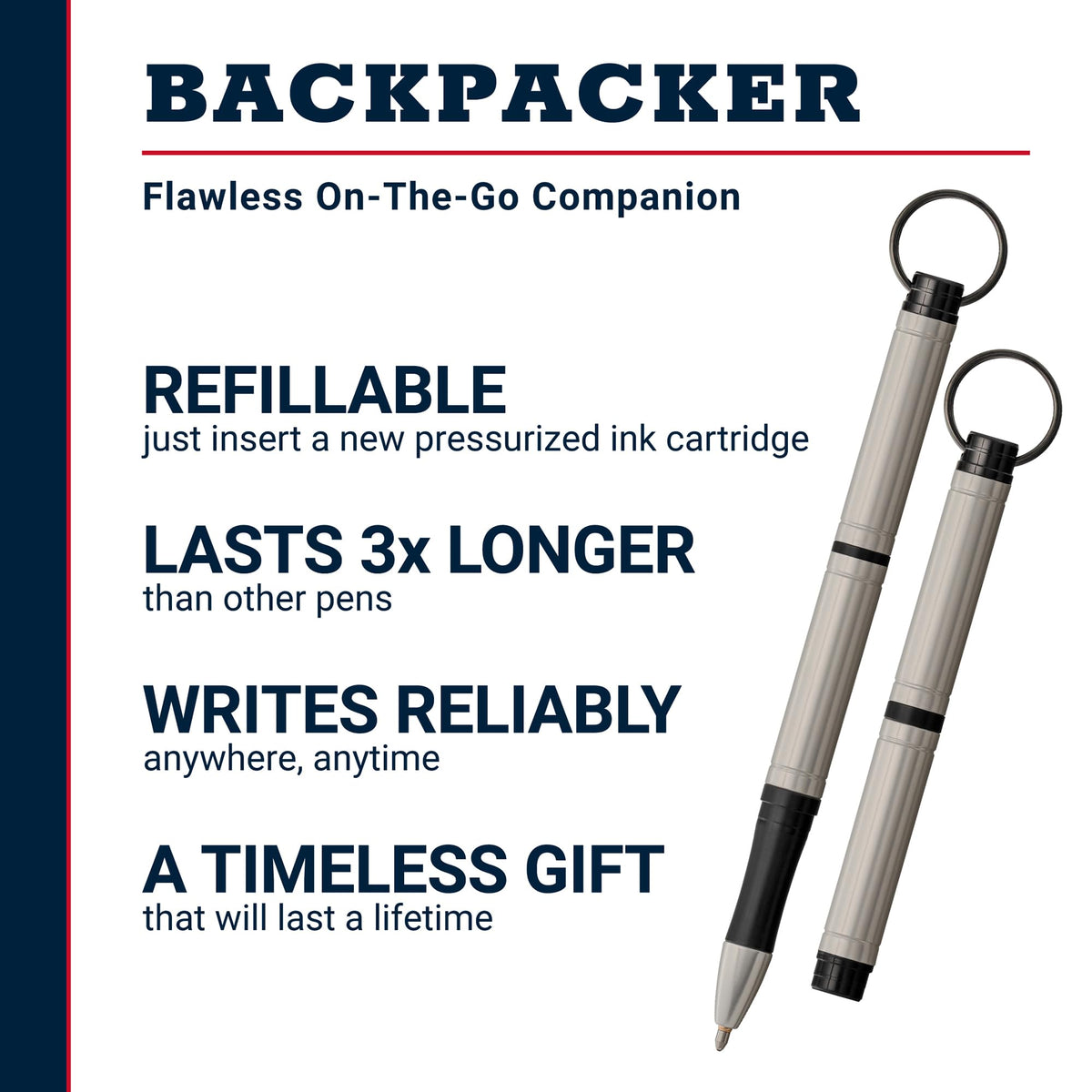Fisher Space Pen Chrome Backpacker Pressurized Ballpoint Pen, Gift Box