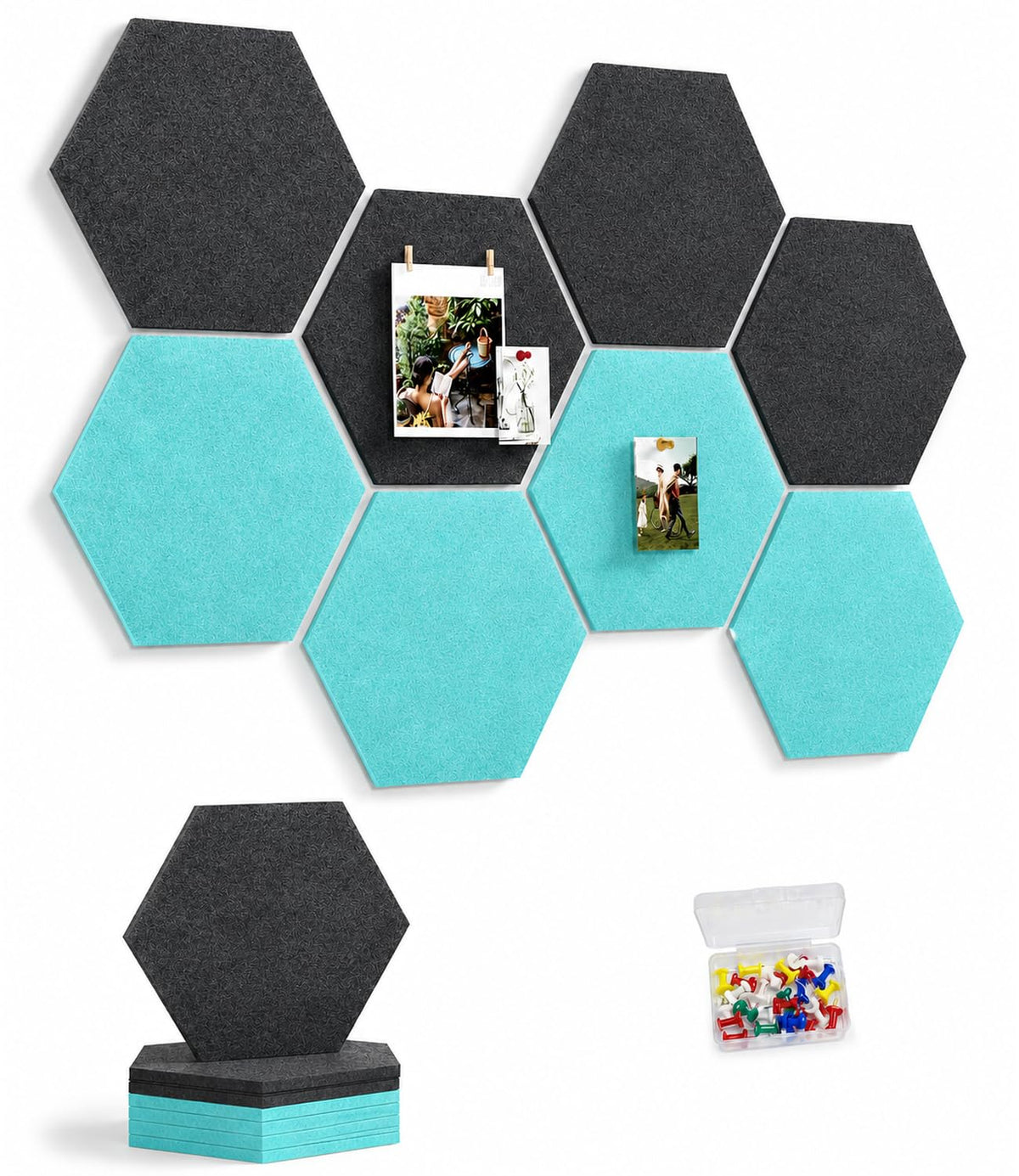Uoisaiko 8-Pack Hexagon Felt Bulletin Board Tiles, Cork Board Alternative