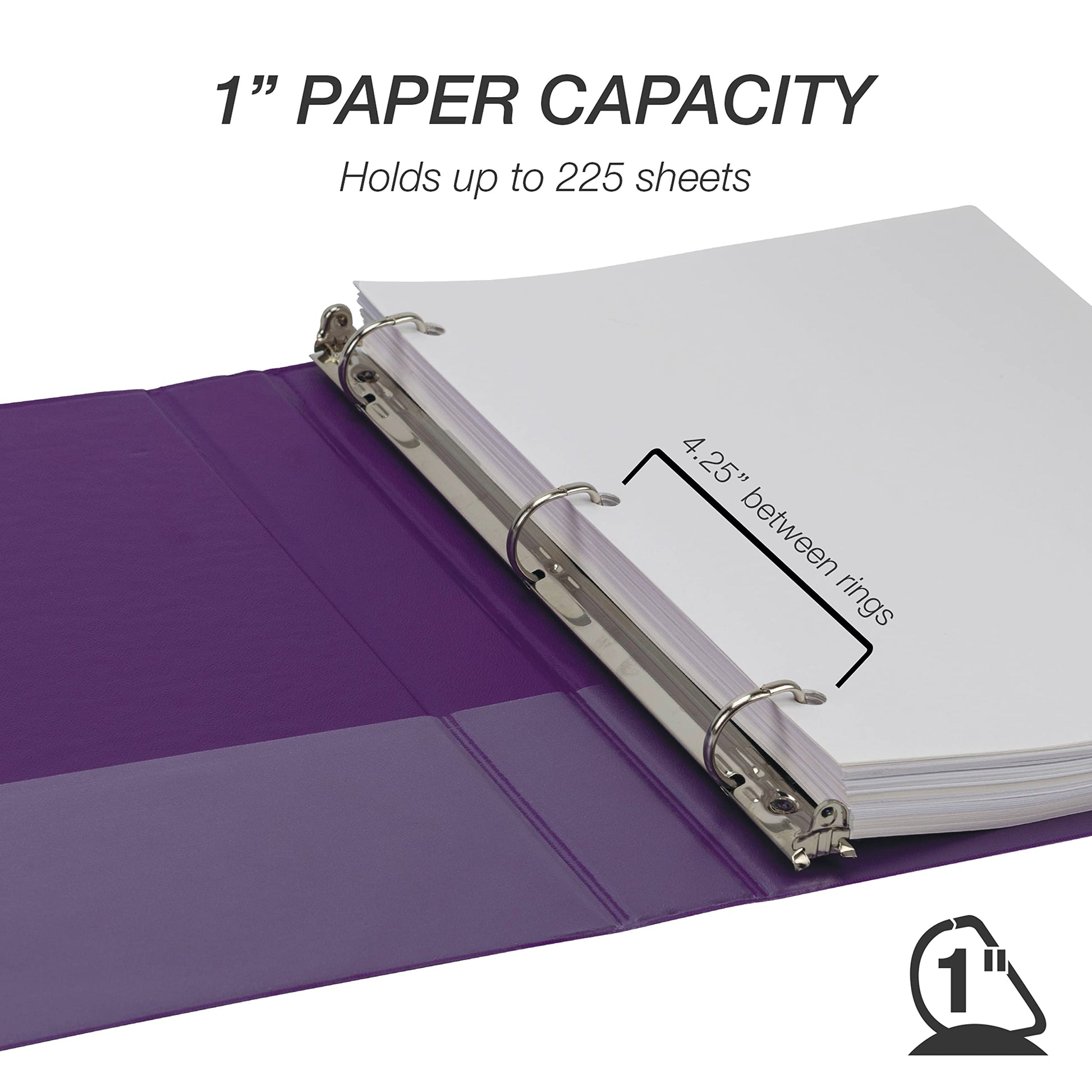 Samsill Durable 1 inch 3 Ring Binder, D Ring Binder, 100% Recycled Chipboard, Purple, 4 Pack
