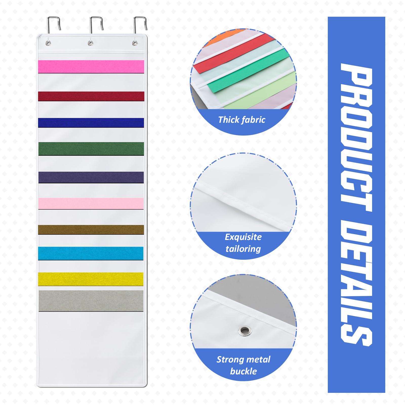 Henoyso 2 Pcs Hanging Wall File Storage 10 Pocket Paper Organizer, White