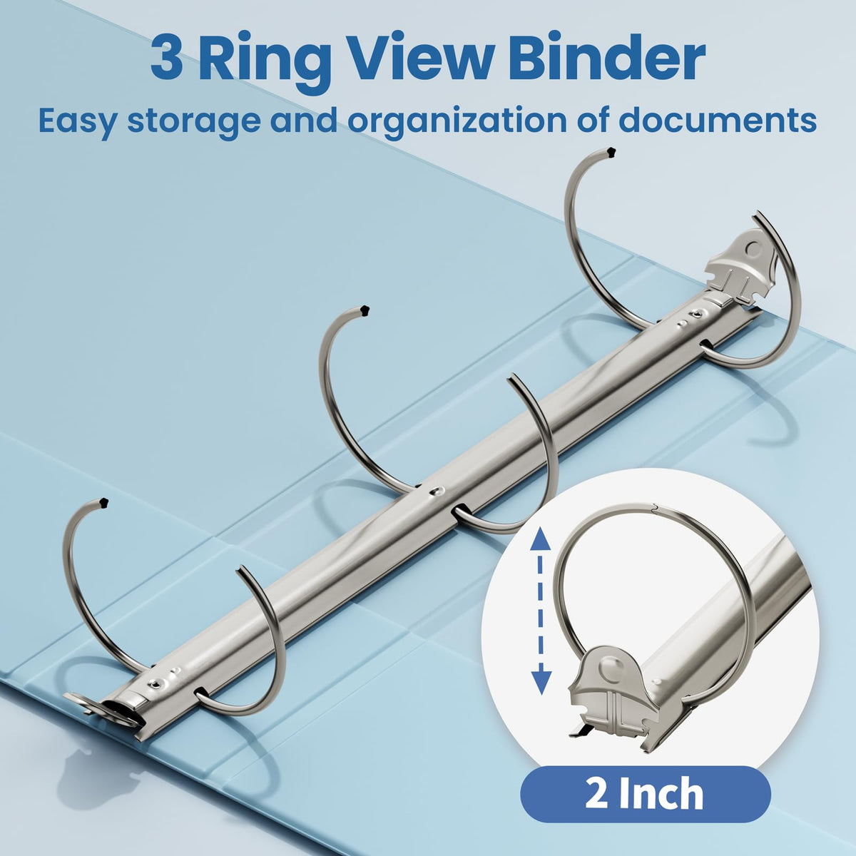 SUNEE 3 Ring Binder 2 Inch 1 Pack, Clear View Binder Three Ring PVC-Free (Fit 8.5x11 Inches) for