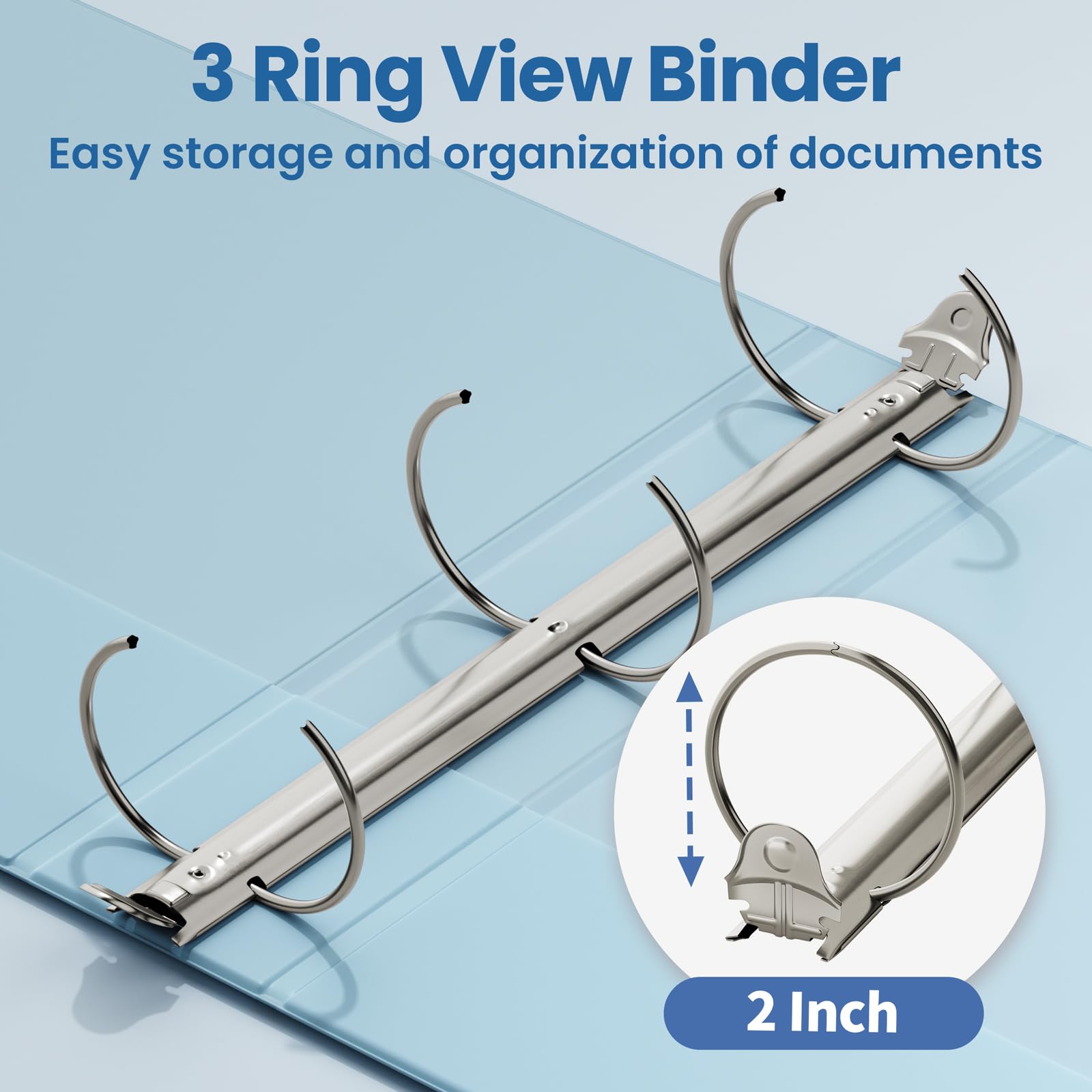 SUNEE 3 Ring Binder 2 Inch 1 Pack, Clear View Binder Three Ring PVC-Free (Fit 8.5x11 Inches) for