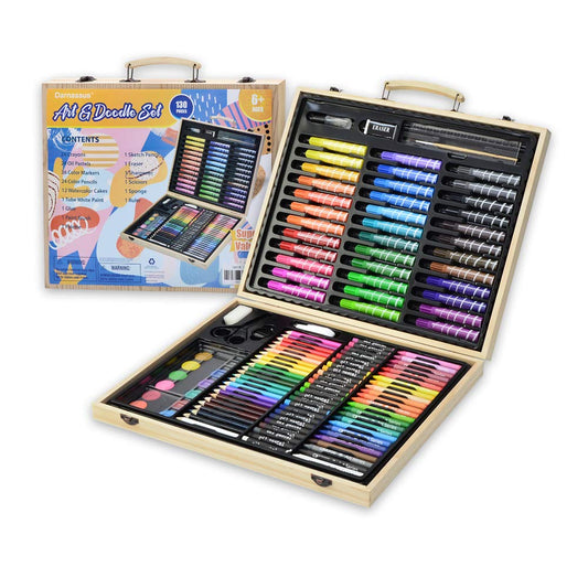 Darnassus 130-Piece Art Set, Deluxe Professional Color Set, with Compact Portable Wooden Case, Art
