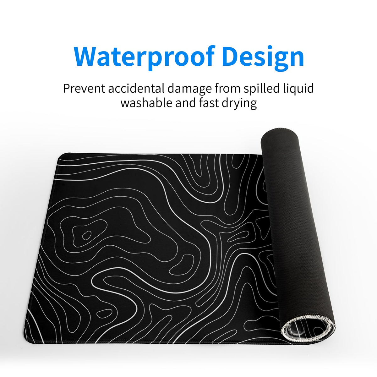 Topographic Contour Black Gaming Mouse Pad XL Geographic Map Lines Extended Big Large Desk Mat