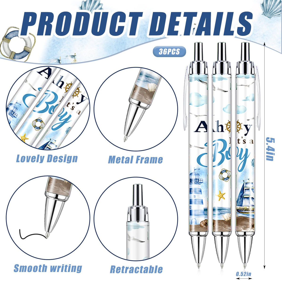 EYNDYN 145 Pieces Ahoy It’s a Boy Baby Shower Favors for Guest Nautical Ballpoint Pens and