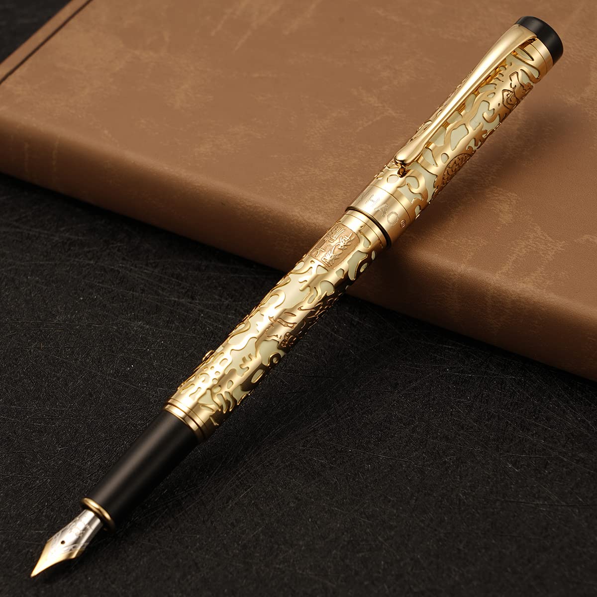 Vintage Jinhao 5000 Metal Fountain Pen Fine Nib 0.5mm Advanced Beautiful Dragon Texture Carving