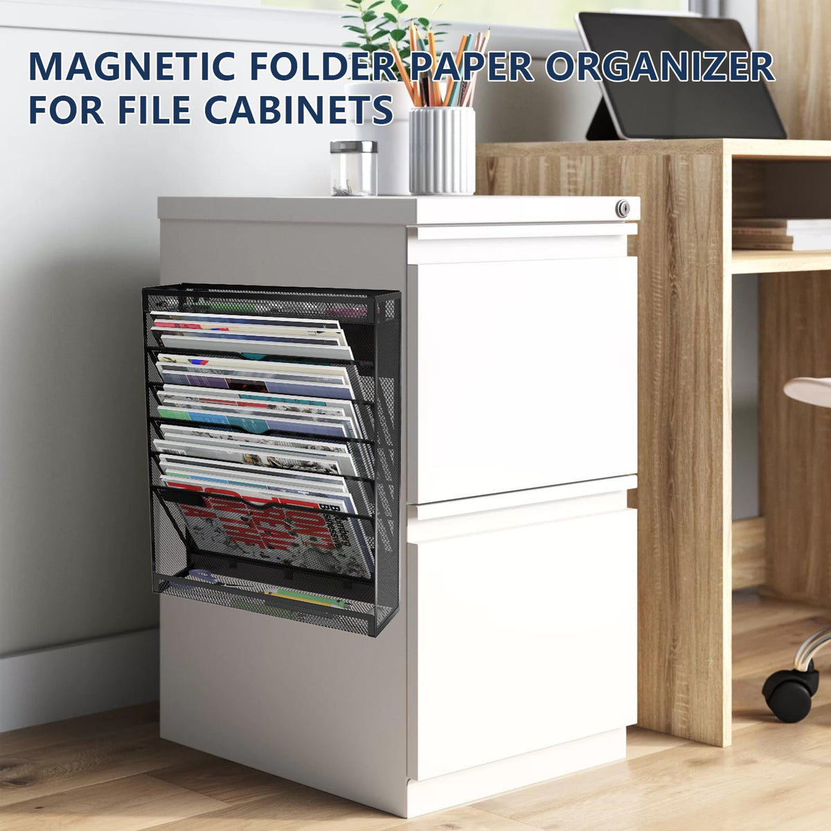 LQPAFZ 7-Tier Magnetic File Holder, No Drilling Wall File Organizer, Hanging File Organizer